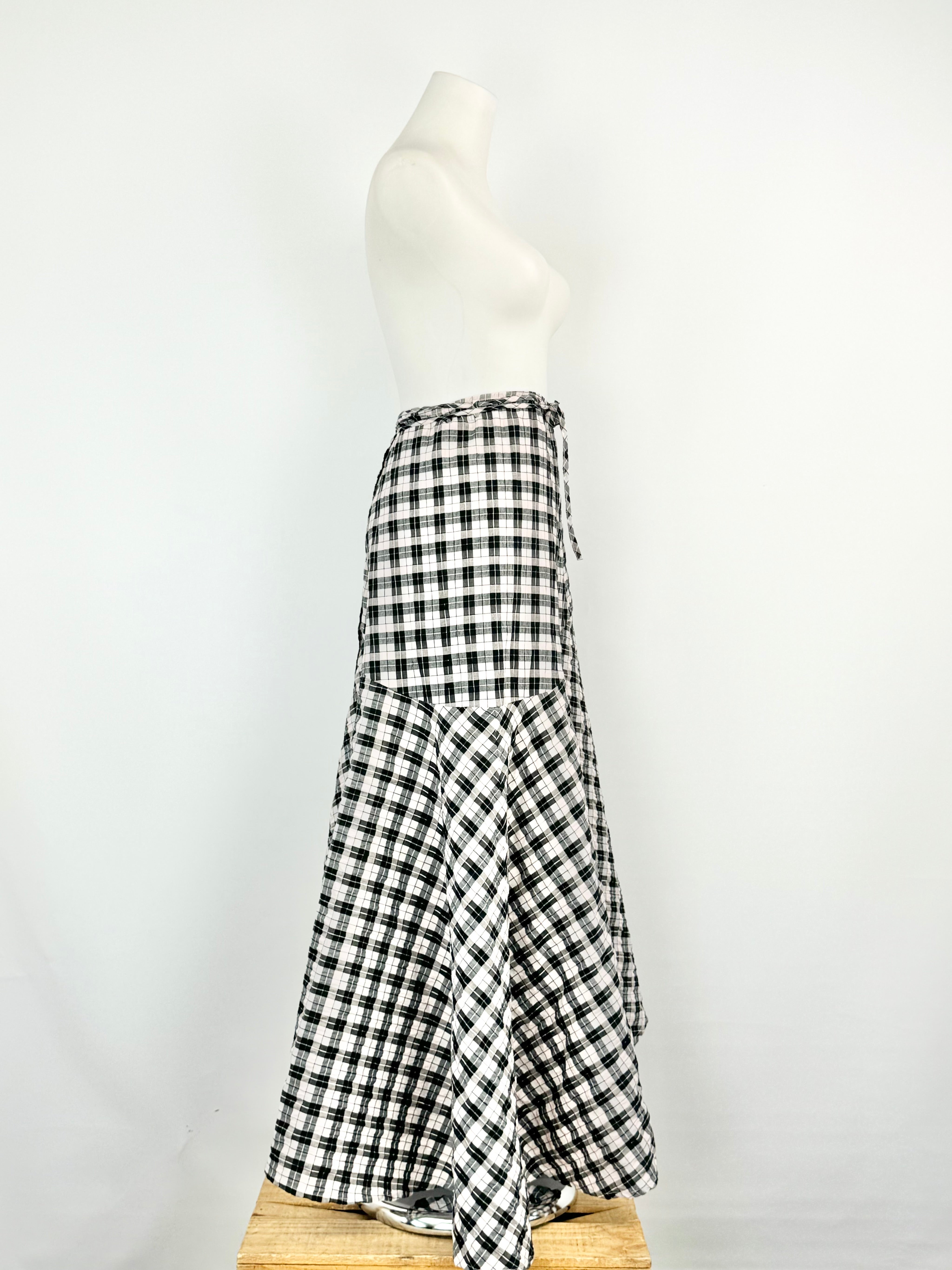 Ganni Pink Black & Silver Plaid Seersucker Maxi Skirt - AU8/10