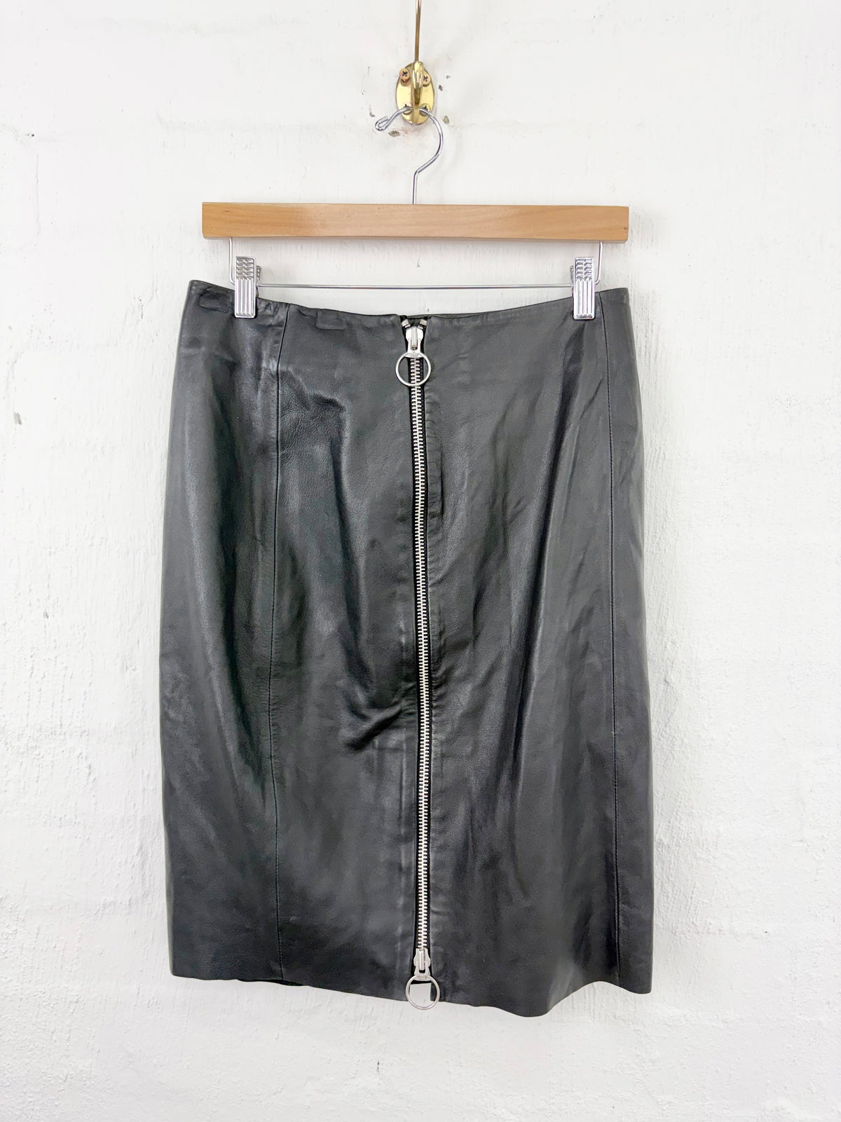 Skin & Threads Buttery Soft Black Leather Zippered Pencil Skirt - AU10