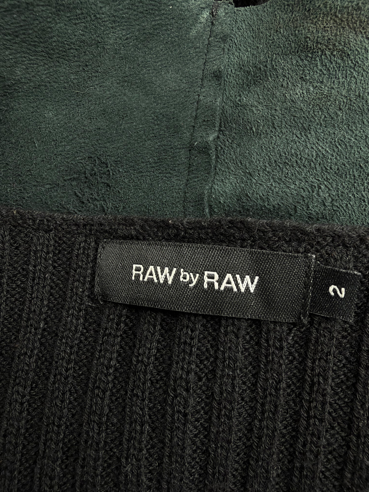 Raw by Raw Black Rib Knit Leather Trim Waterfall Cardigan - AU10/12