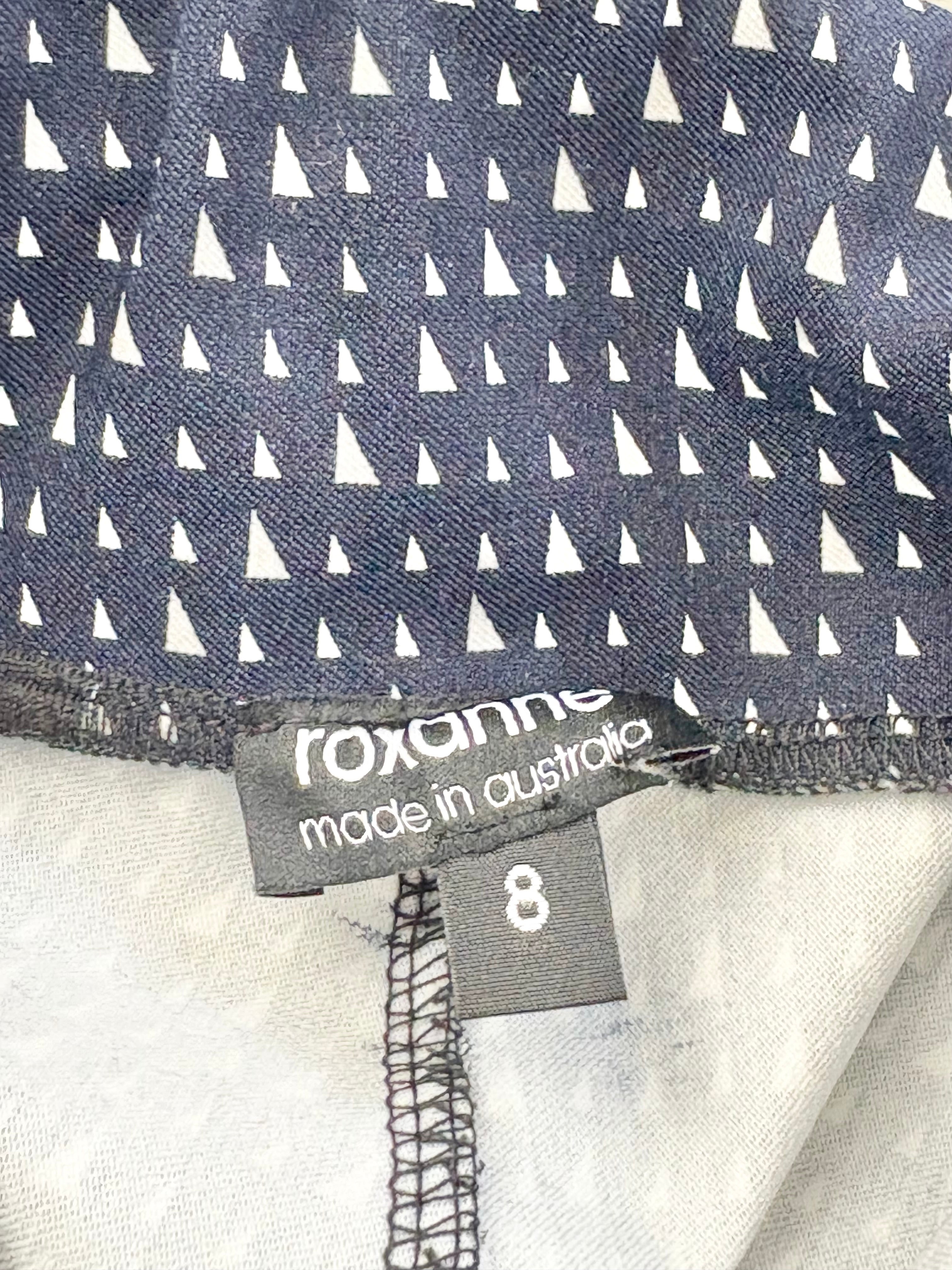 Roxanne Navy & White Geometric Pattern Stretch Pants - AU8