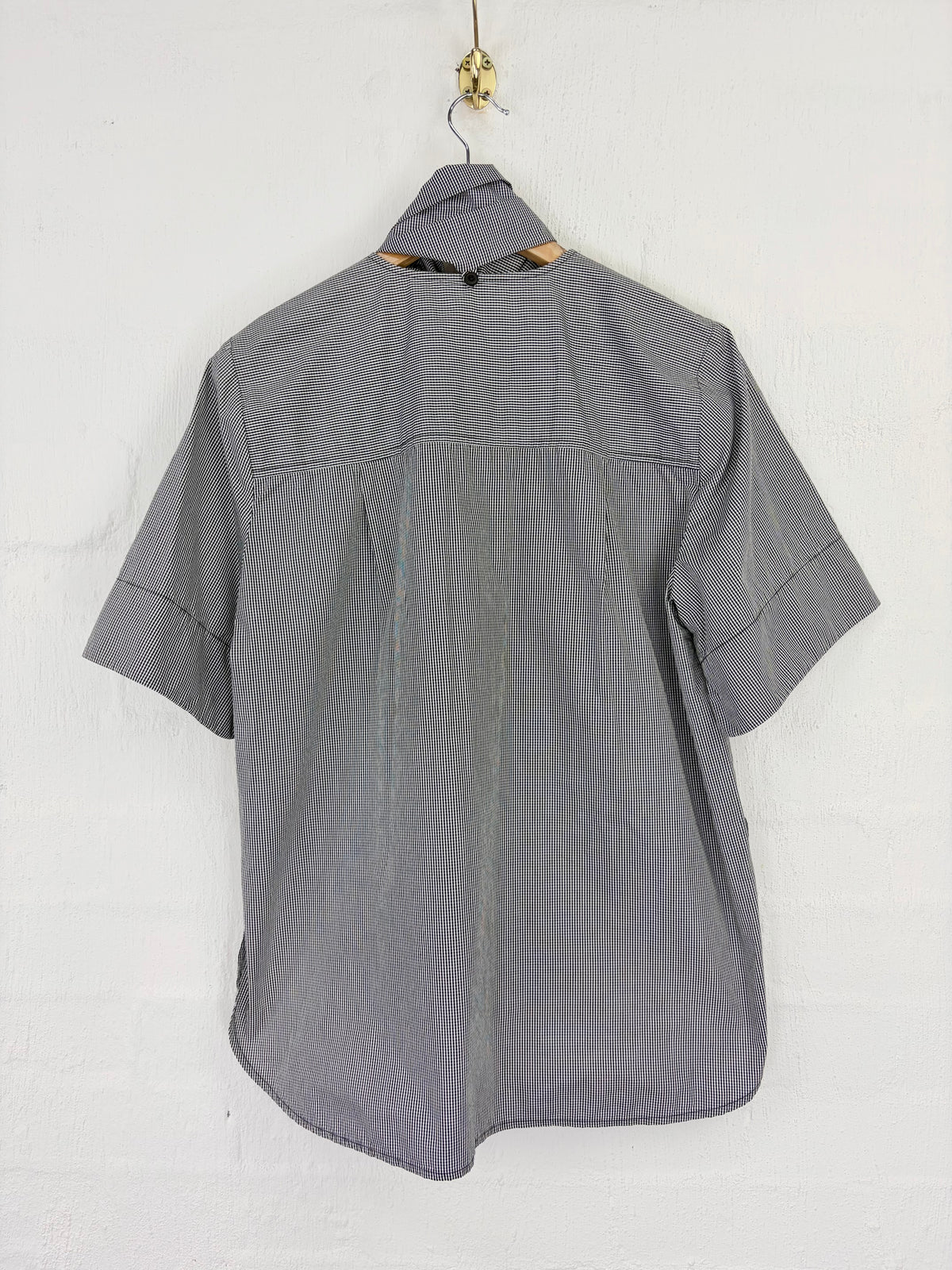 Le Stripe Black & White Micro Gingham Short Sleeve Blouse - AU10/12