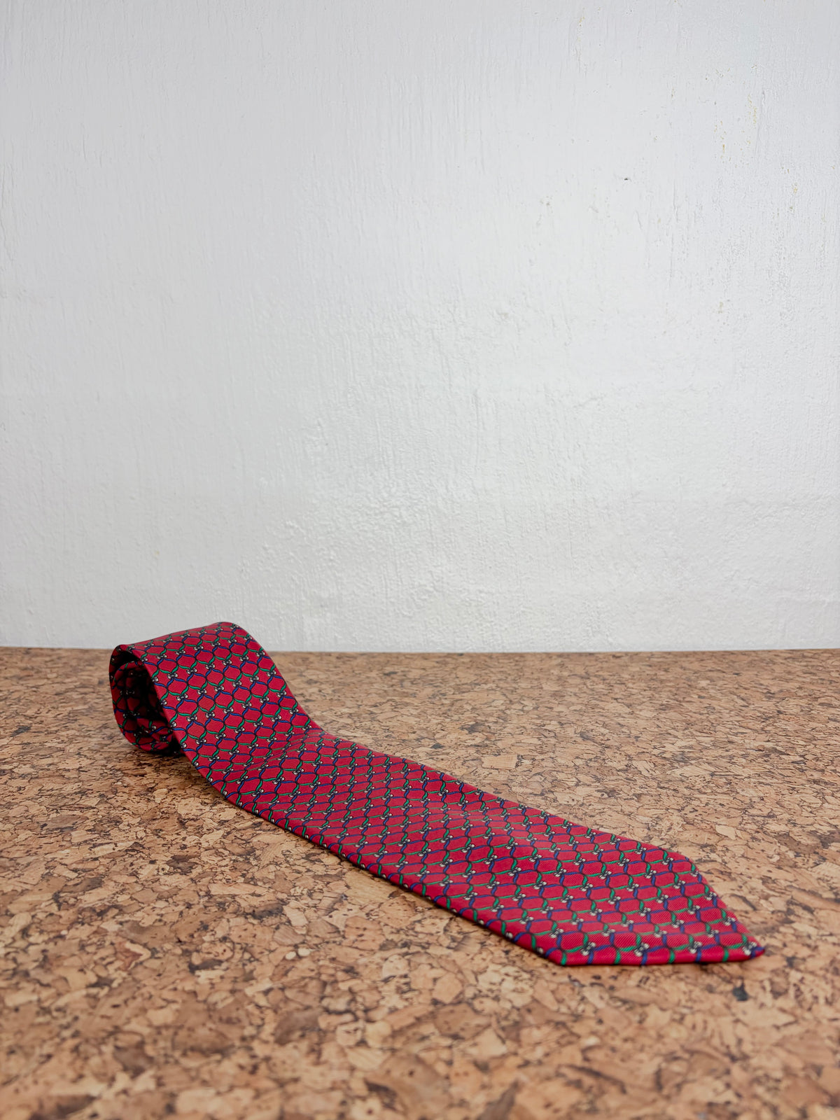 Christian Dior Crimson Blue & Green Bow Patterned Silk Tie