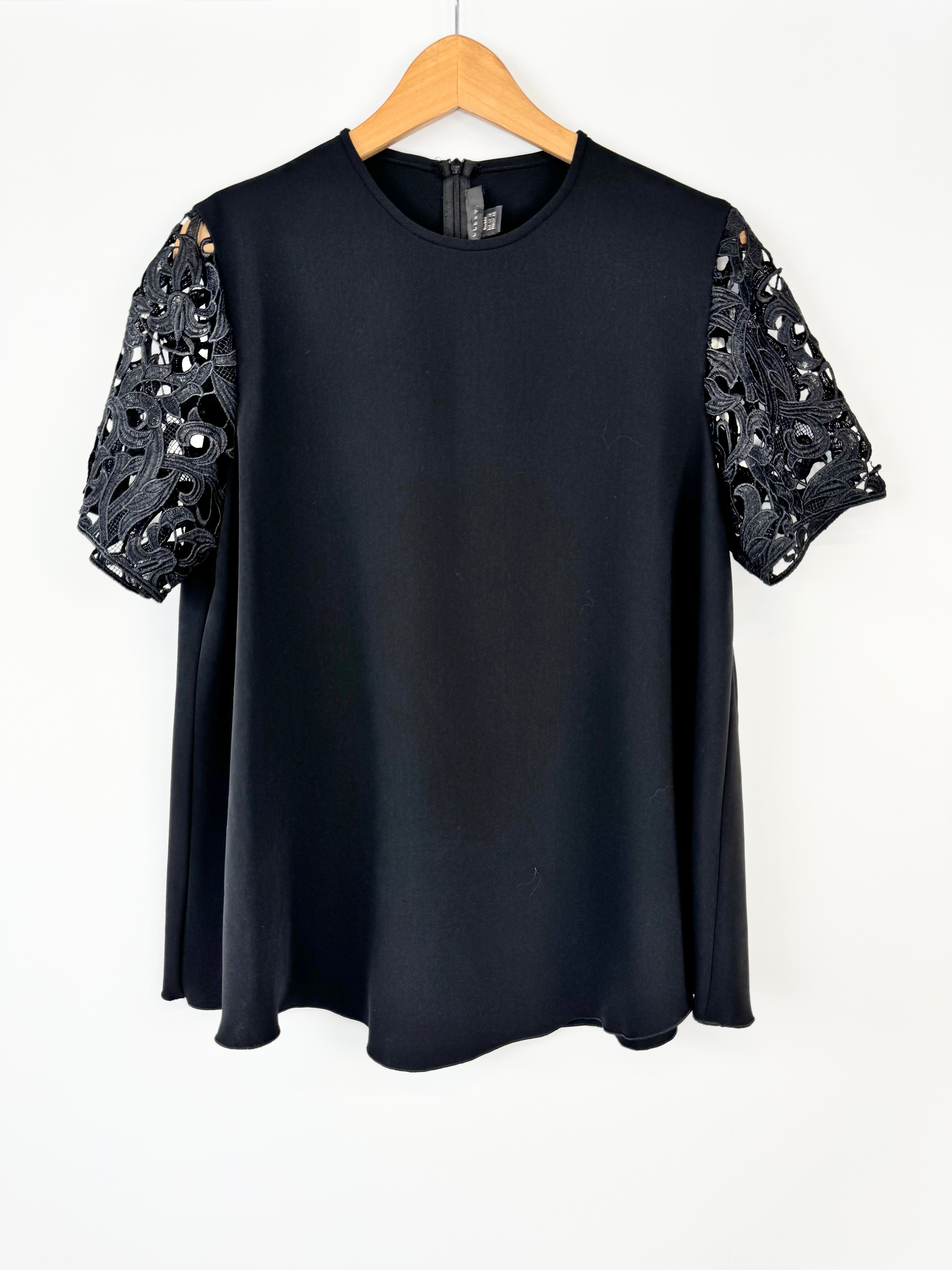 Ellery Black Lace Sleeve Boxy Fit Top - AU14