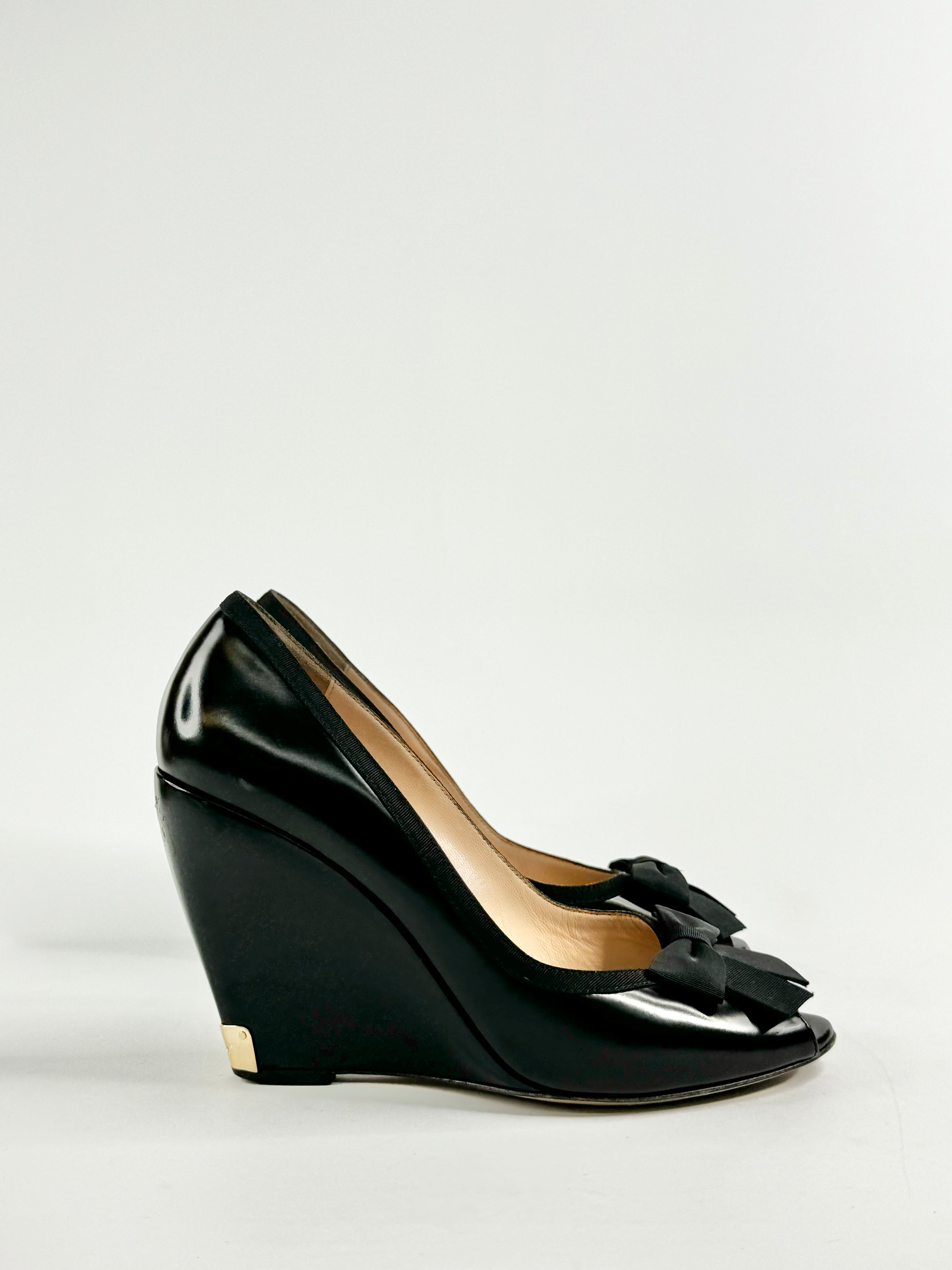 Bally Black 'Patrice' Peep Toe Wedges - EU38.5