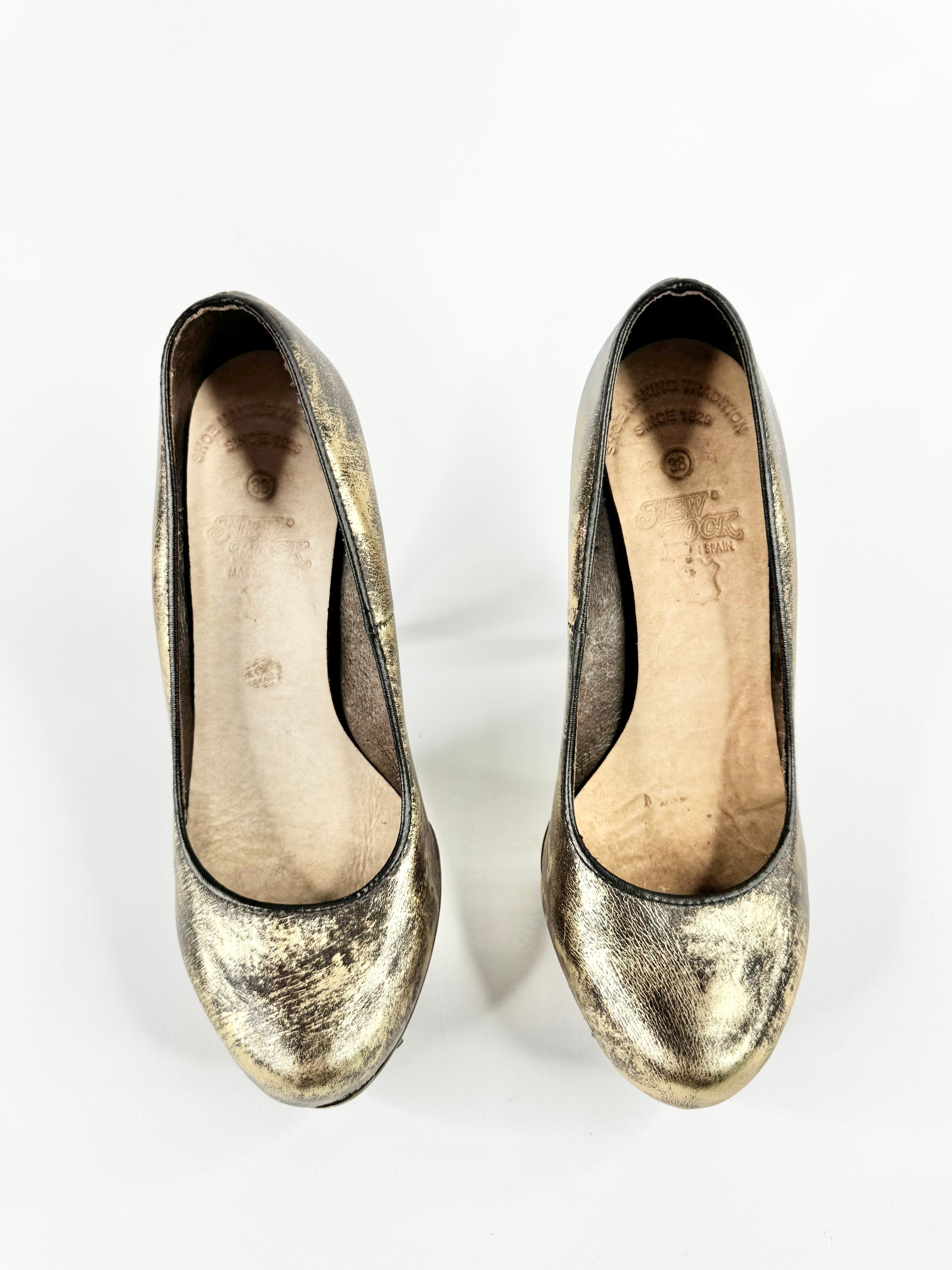 New Rocks Distressed Gold Punk Platform Heels - EU38