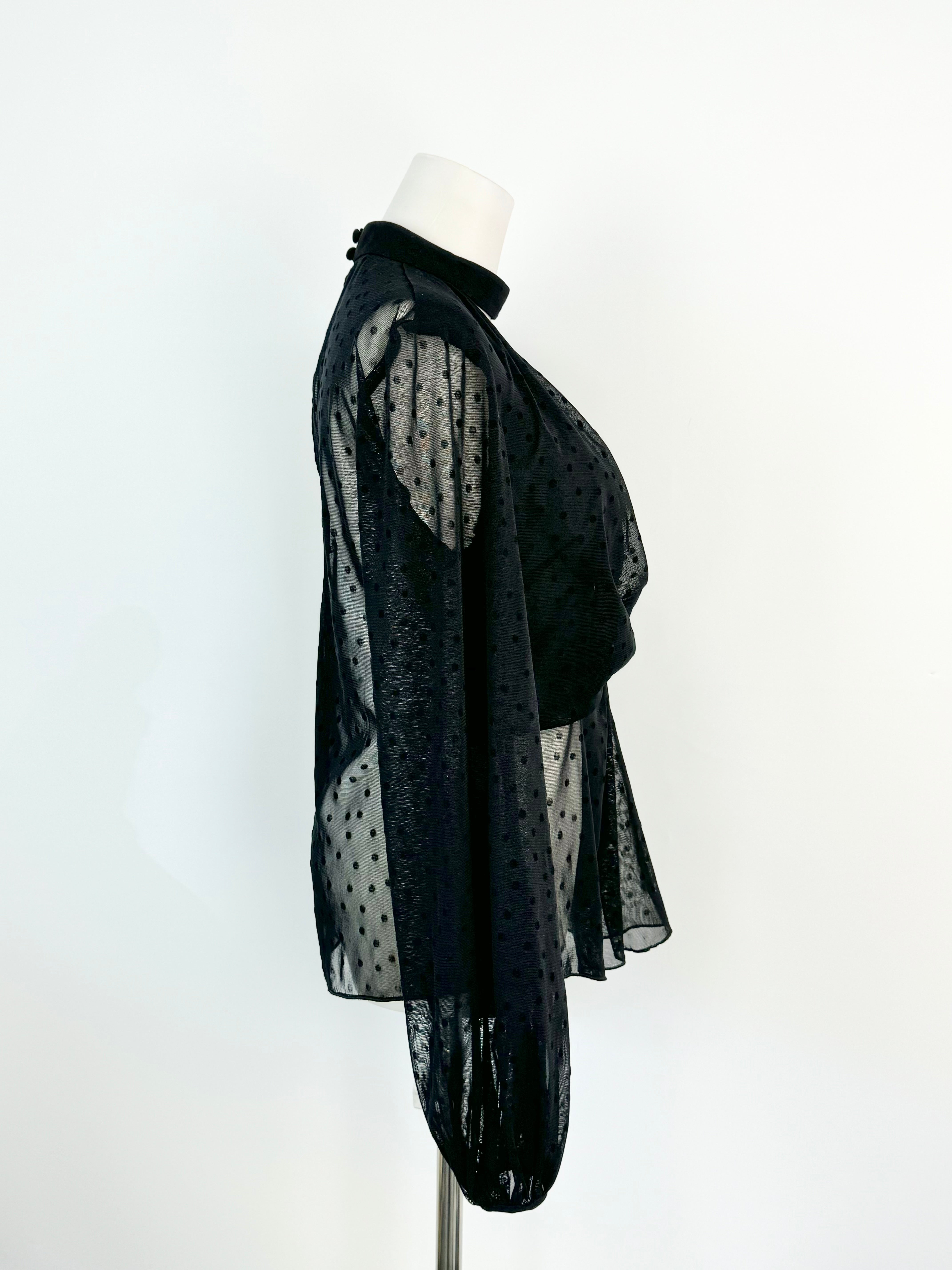 Nicholas Sheer Black Dot Puff Sleeve Blouse - AU8/10