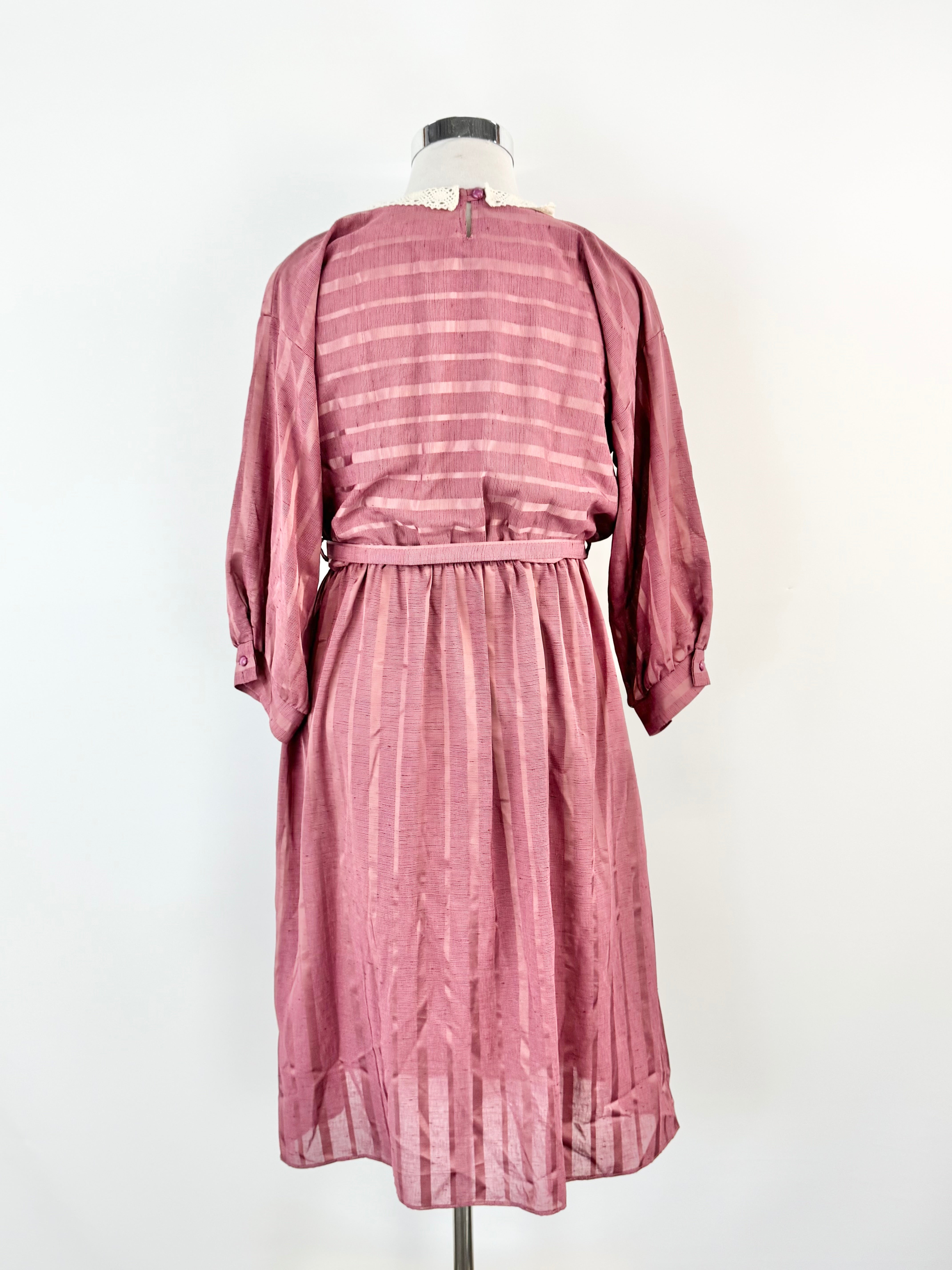 Vintage Norman Hartnell Deep Pink Crochet Neck Day Dress - AU12