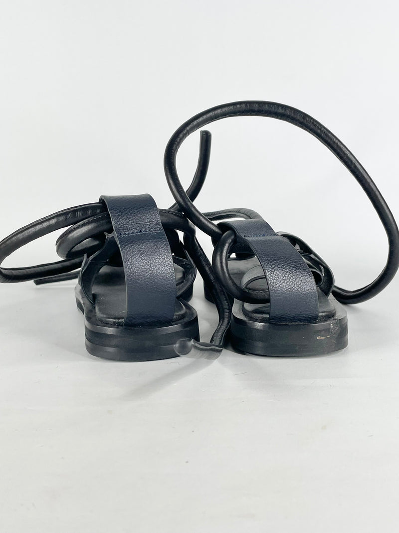 Alpha60 Black Leather Chunky Lace Sandals - EU41