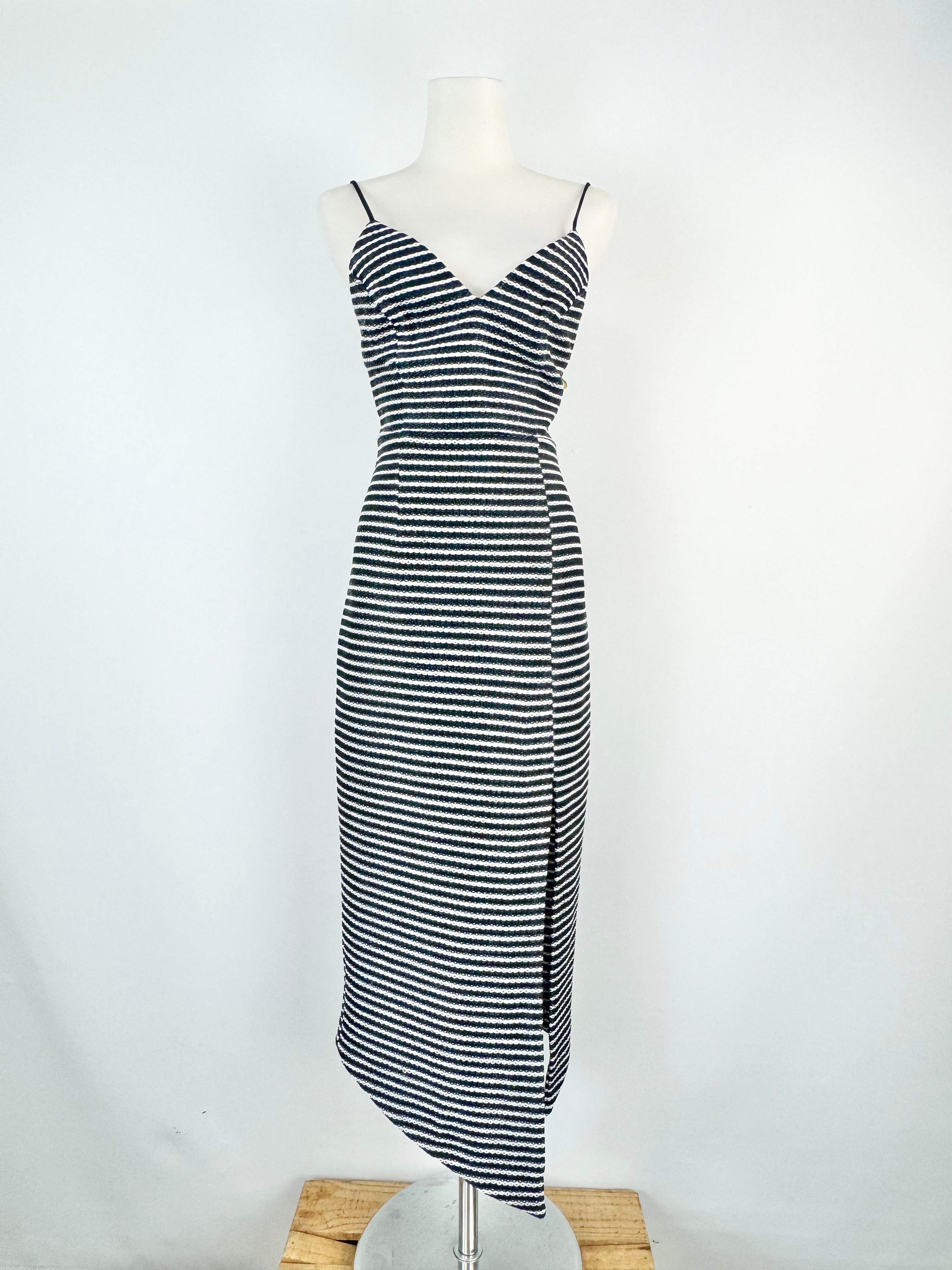 Shona Joy Navy & White Weave Spaghetti Strap Dress - AU6