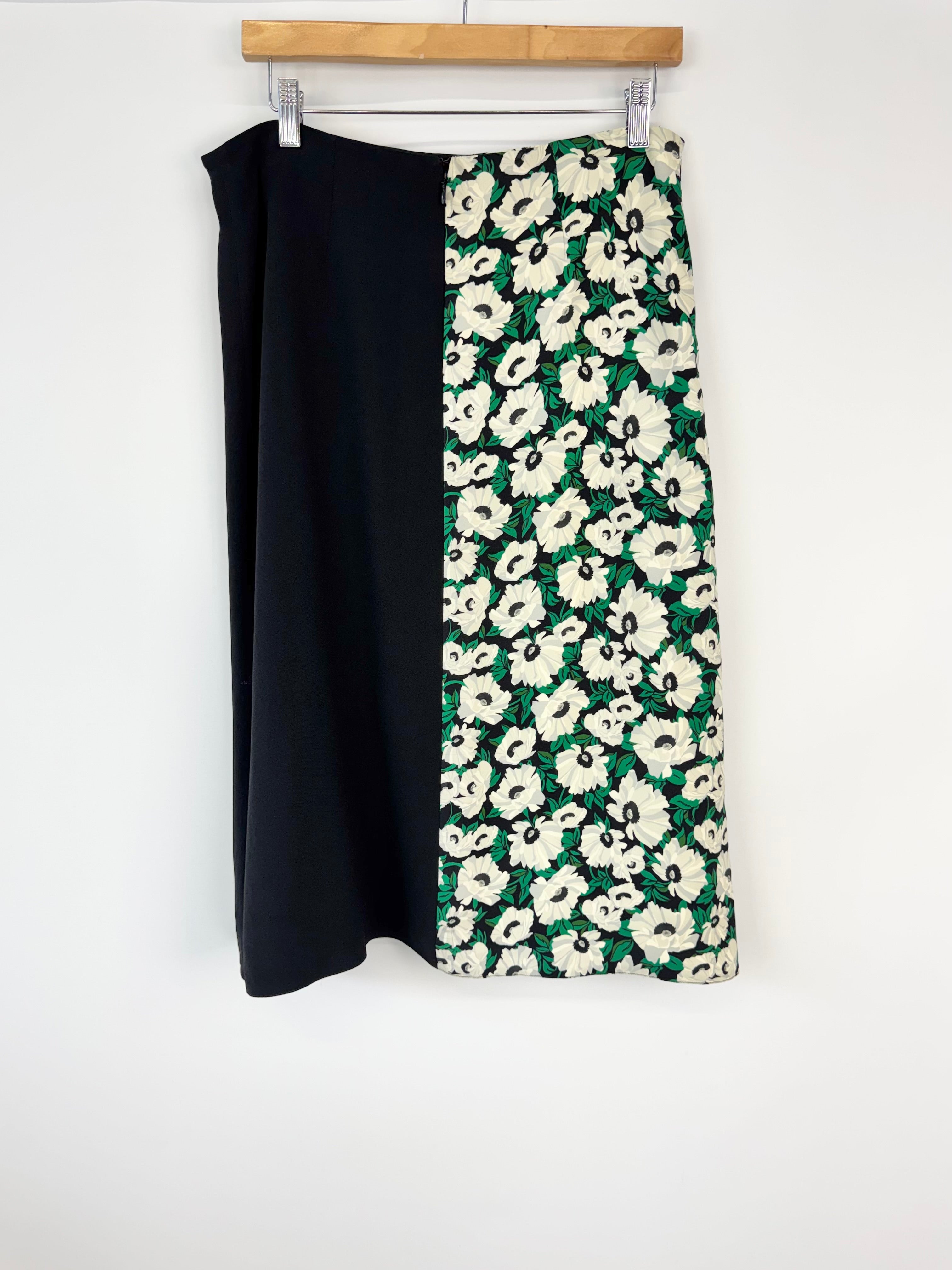 Stella McCartney Black & Floral Patchwork Midi Skirt - AU10/12