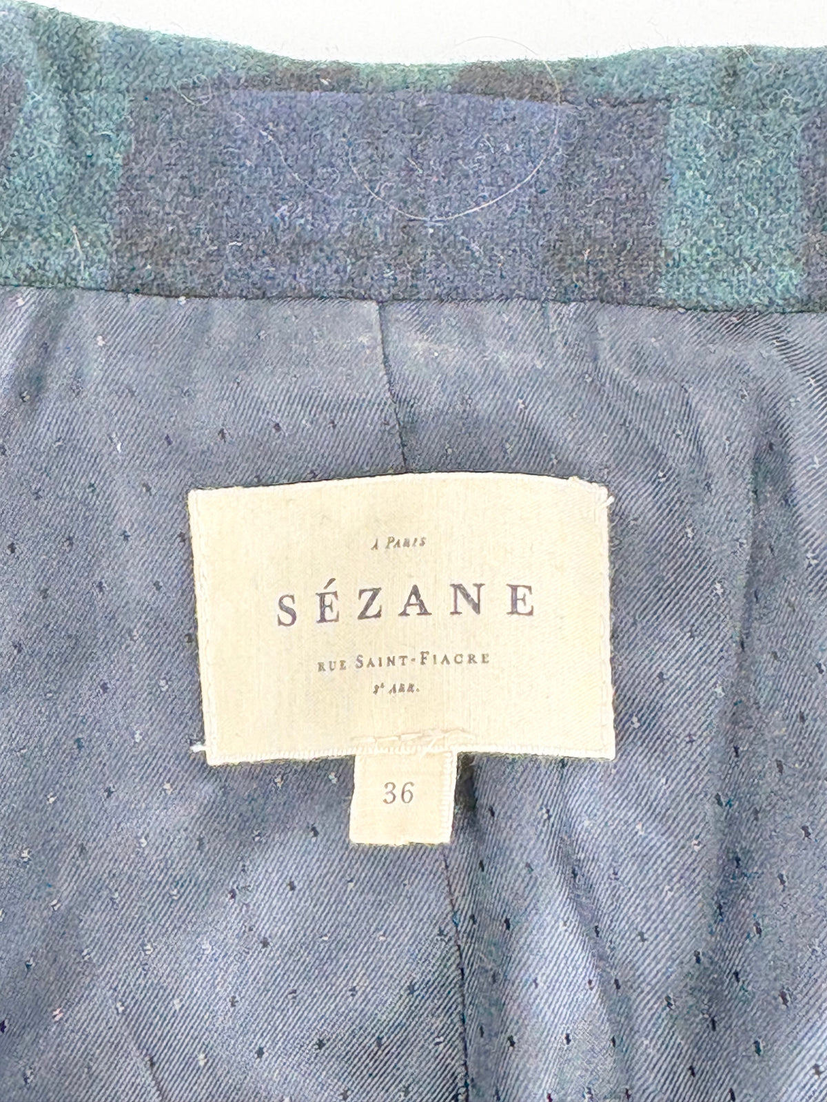 Sézane Navy Tartan 'Christie' Double-Breasted Blazer - AU8