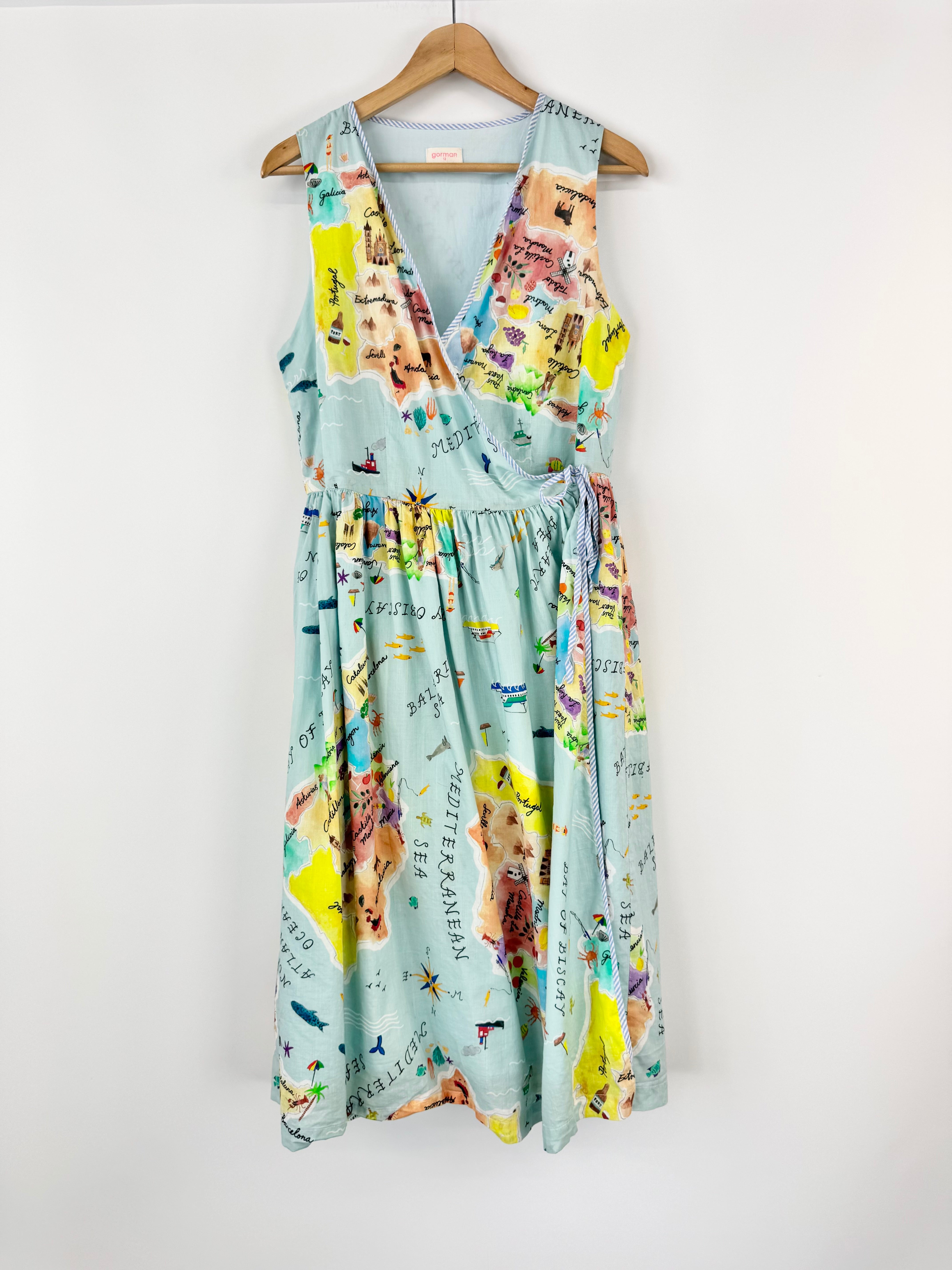 Gorman Blue Map Print 'Espana' Wrap Dress - AU12