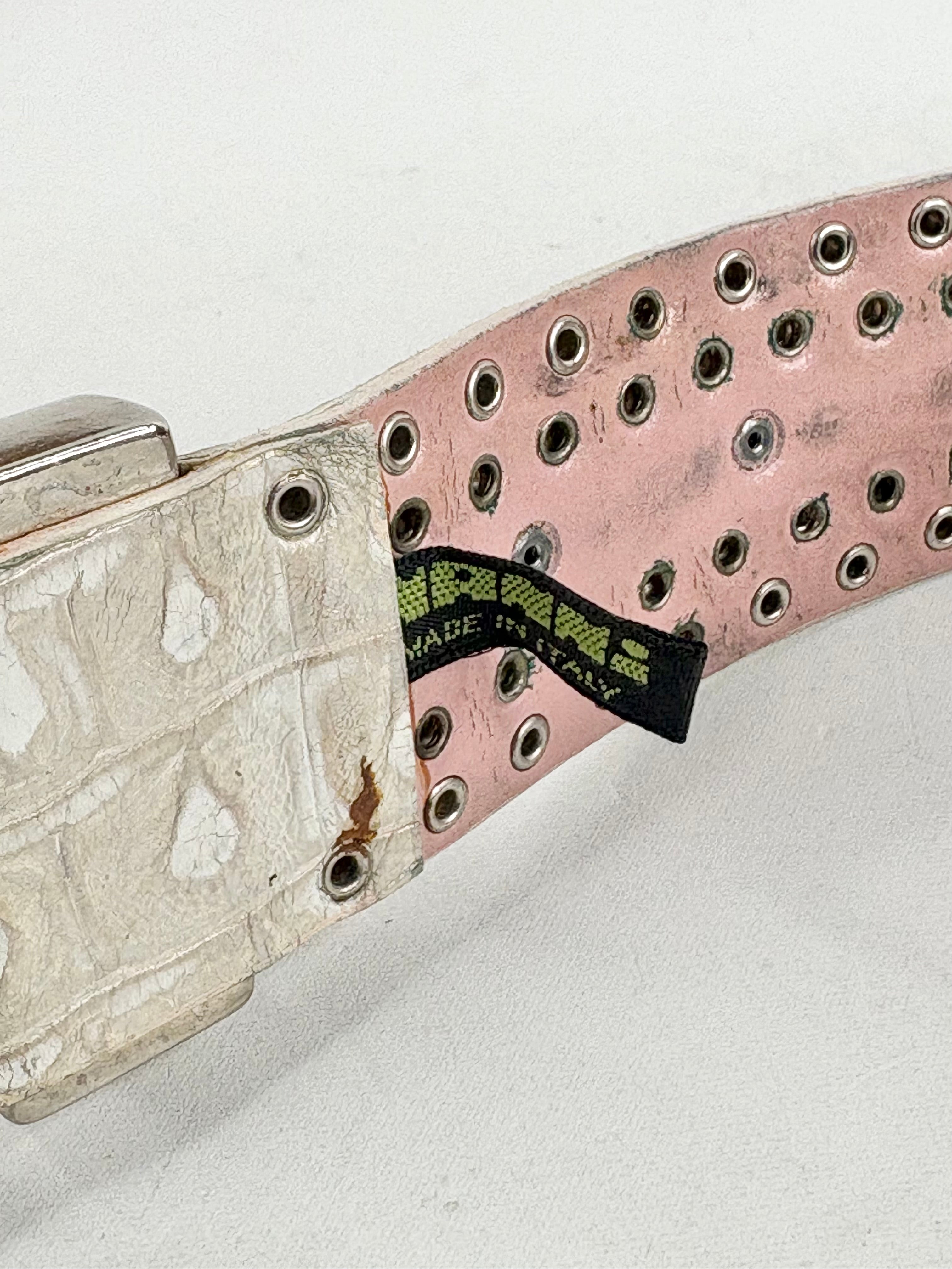 Vintage Nanni Dusty Pink & White Leather Bejeweled Belt