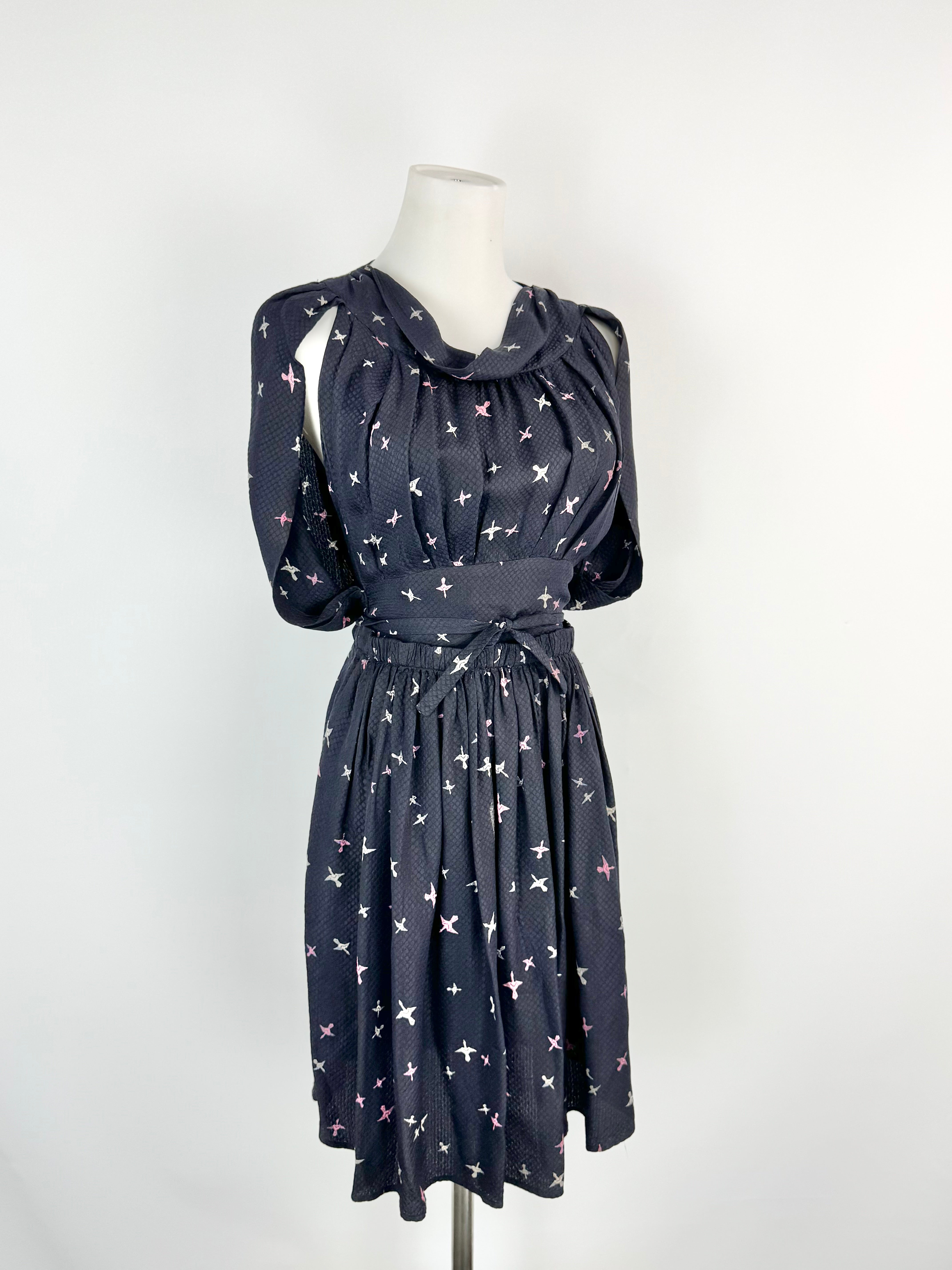 Isabel Marant Midnight Blue Bird Print Silk Dress - AU6/8