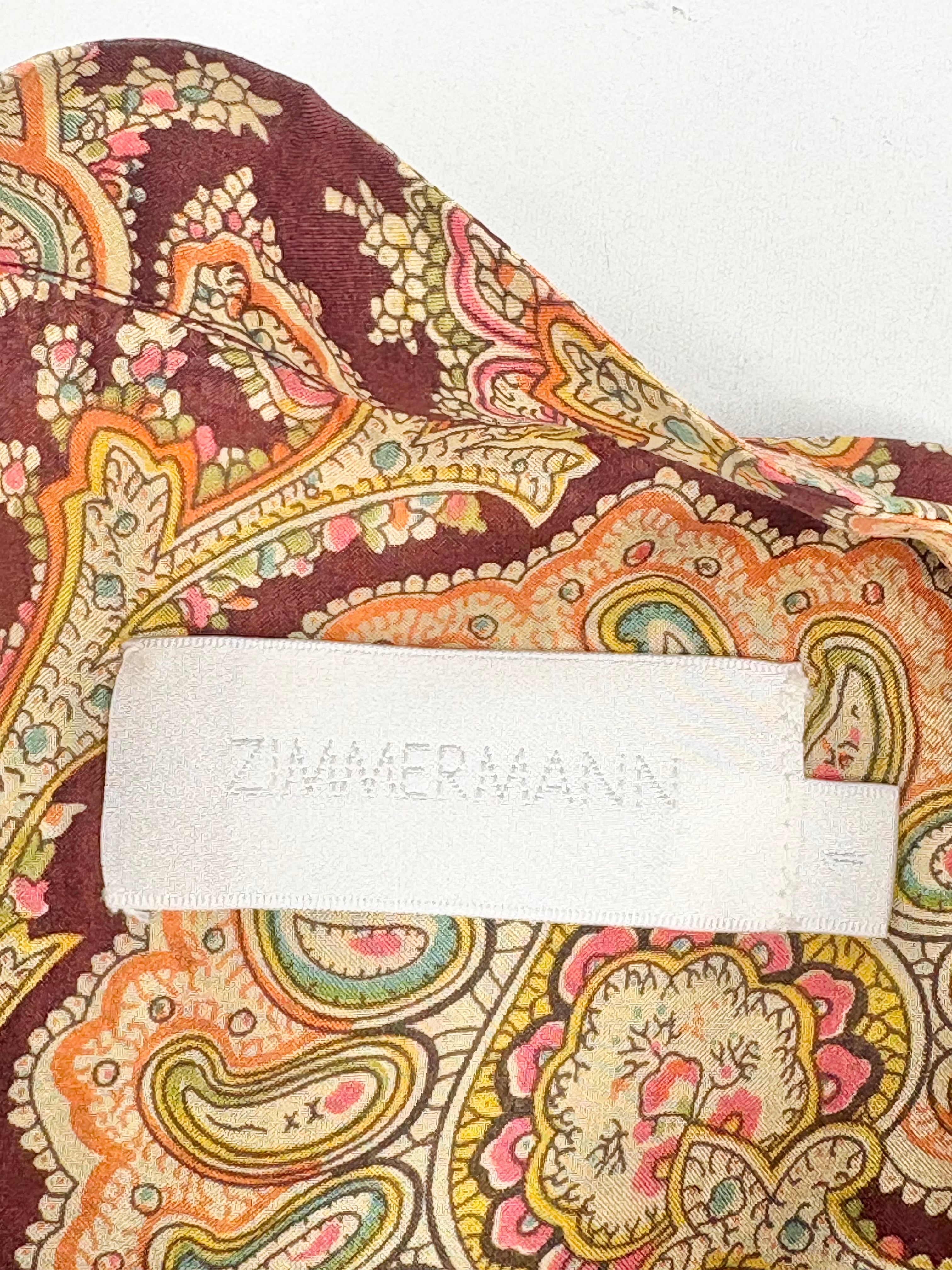 Zimmermann Maroon Silk Paisley Tunic Dress - AU10