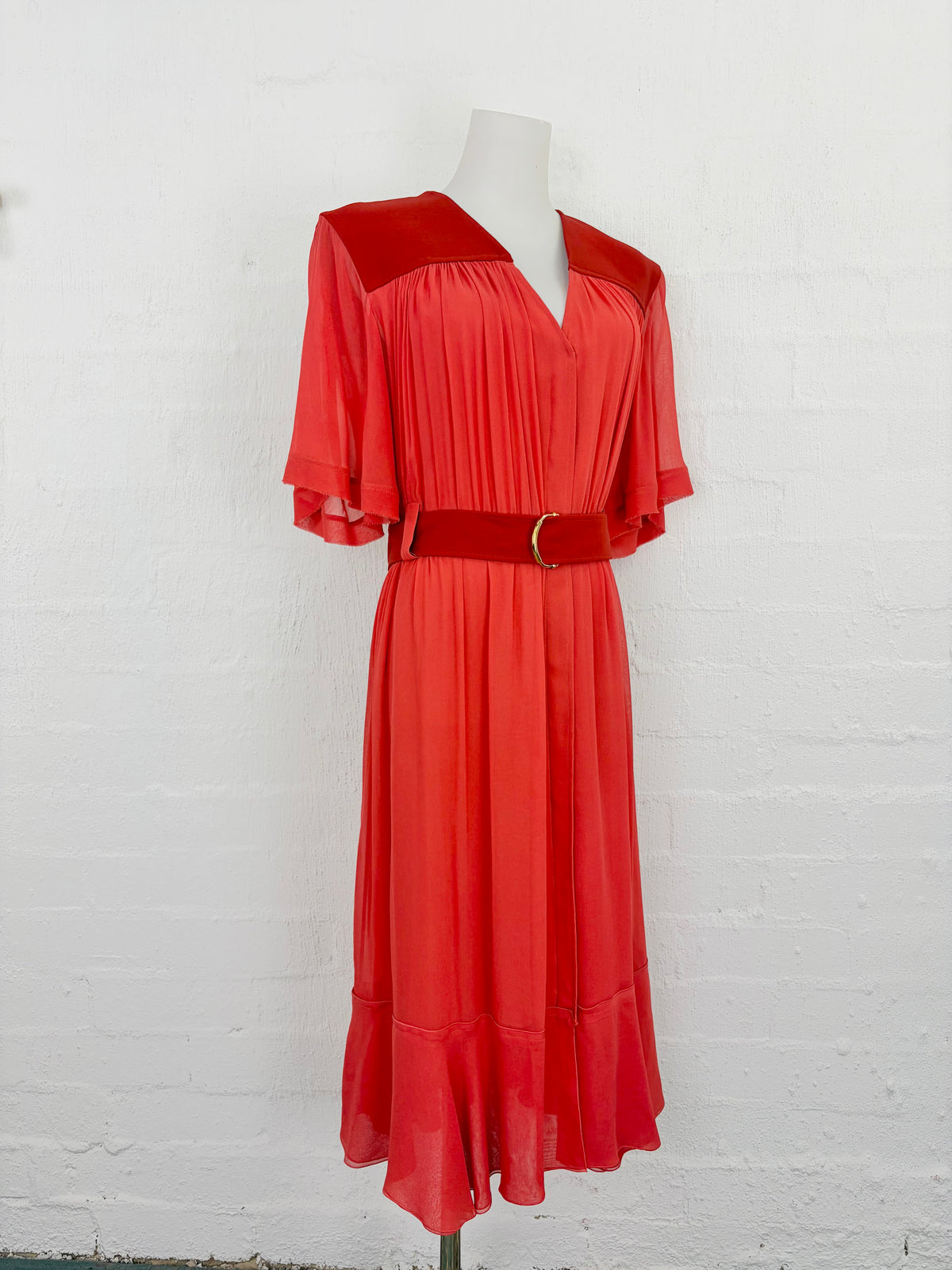 Chloé Sepia Orange Romantic Belted Crepe Dress NWT - AU10