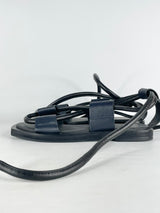 Alpha60 Black Leather Chunky Lace Sandals - EU41