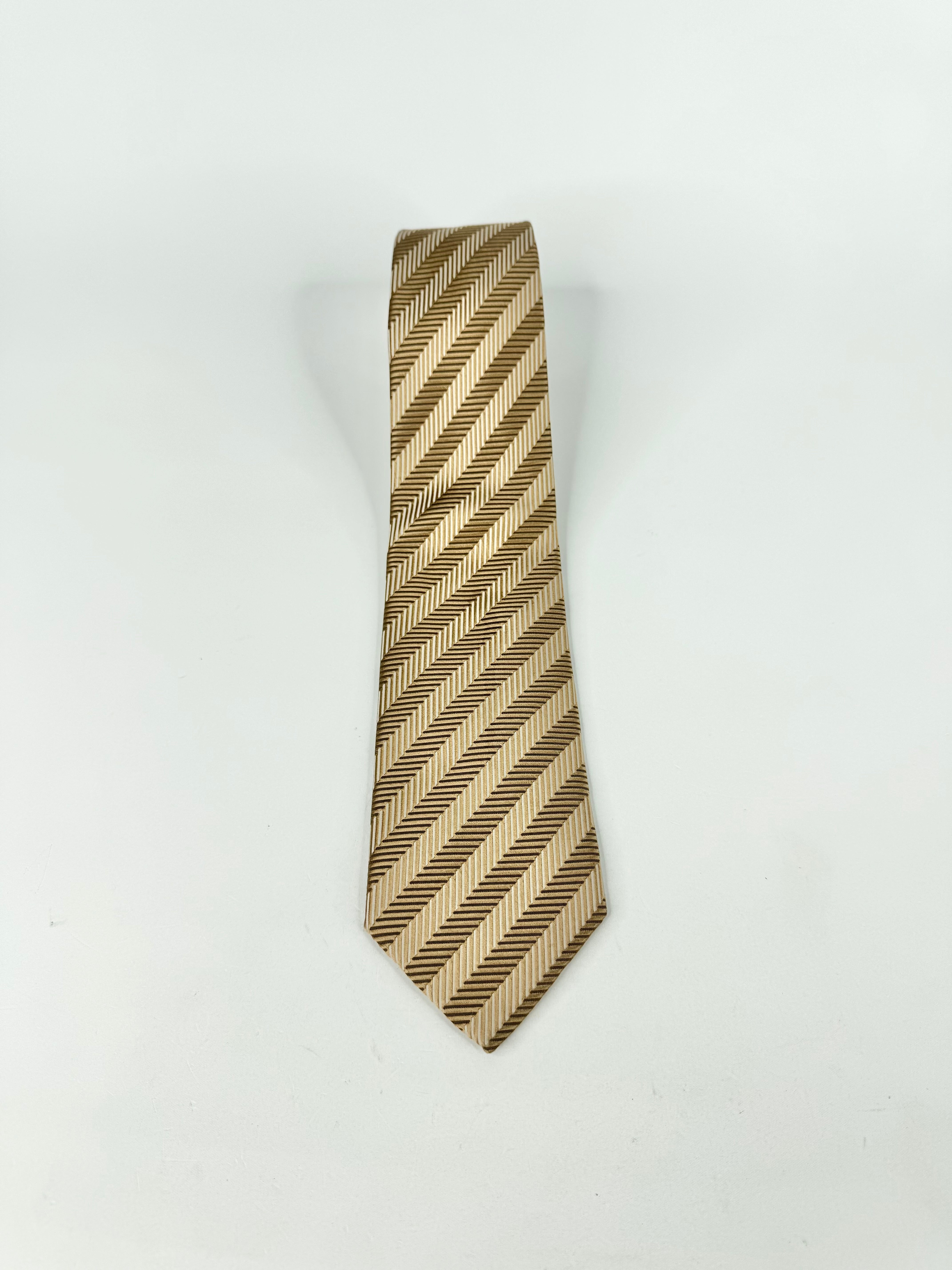 Hugo Boss Metallic Gold & Beige Striped Tie