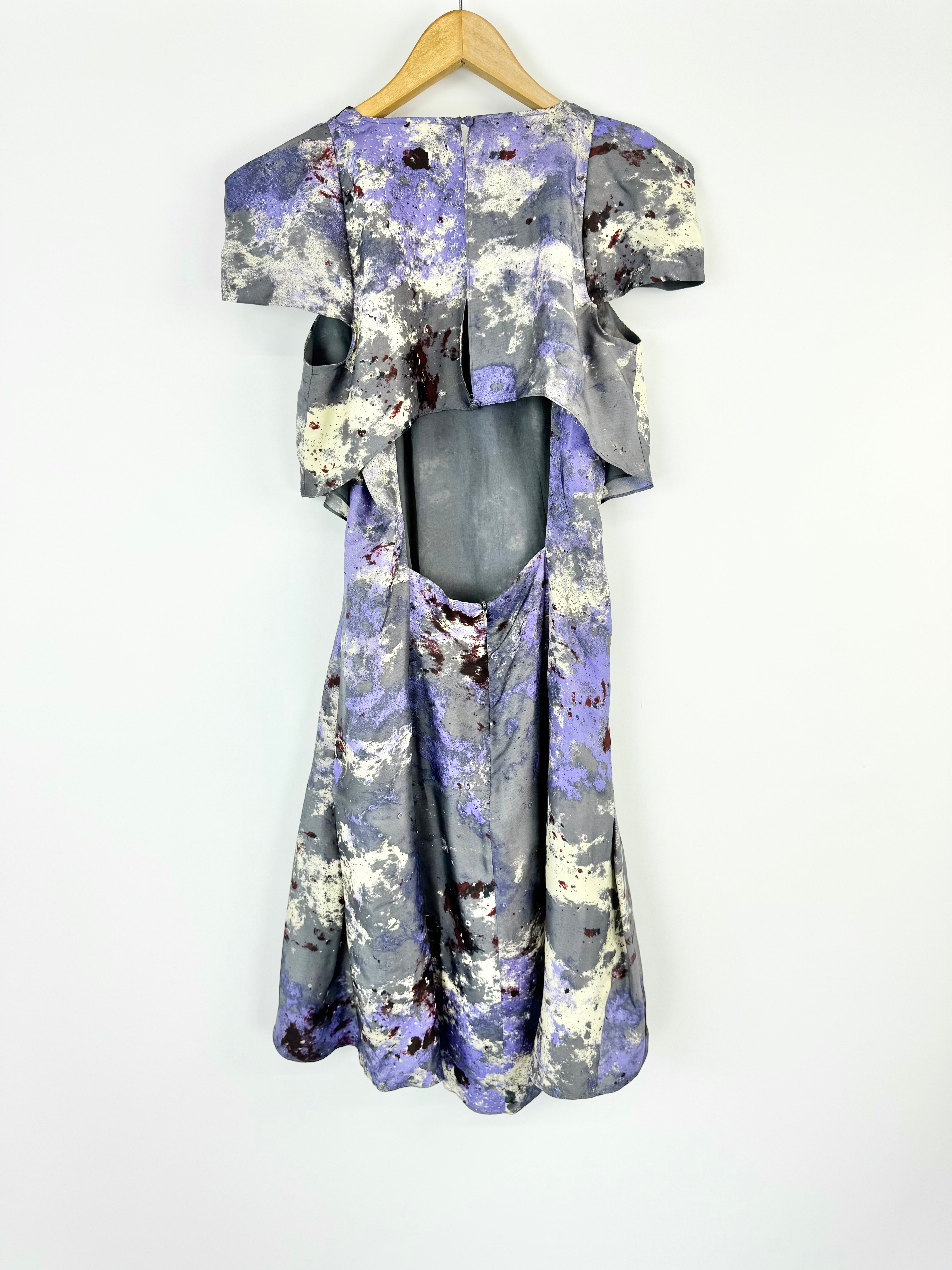 Bianca Spender Grey & Purple Silk Backless Cocktail Dress - AU6
