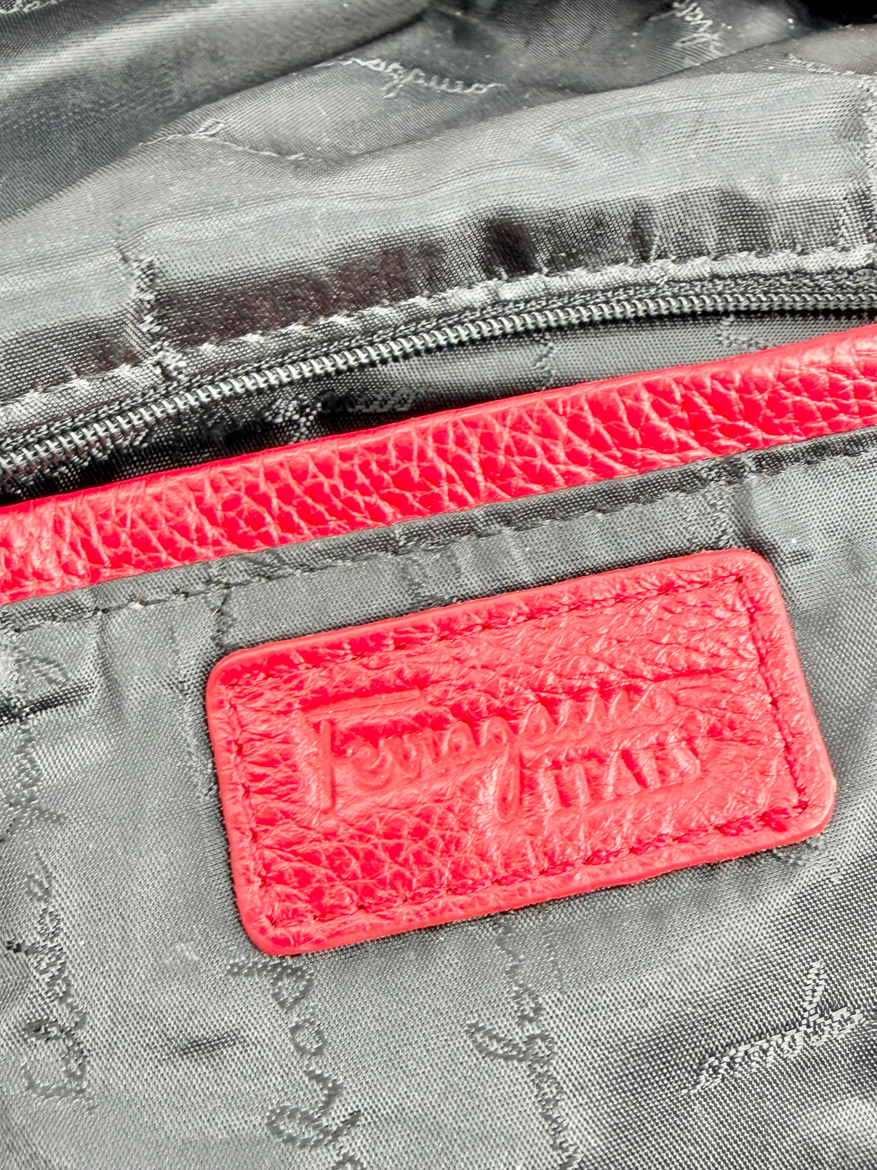 Salvatore Ferragamo Red Pebbled Leather Shoulder Bag