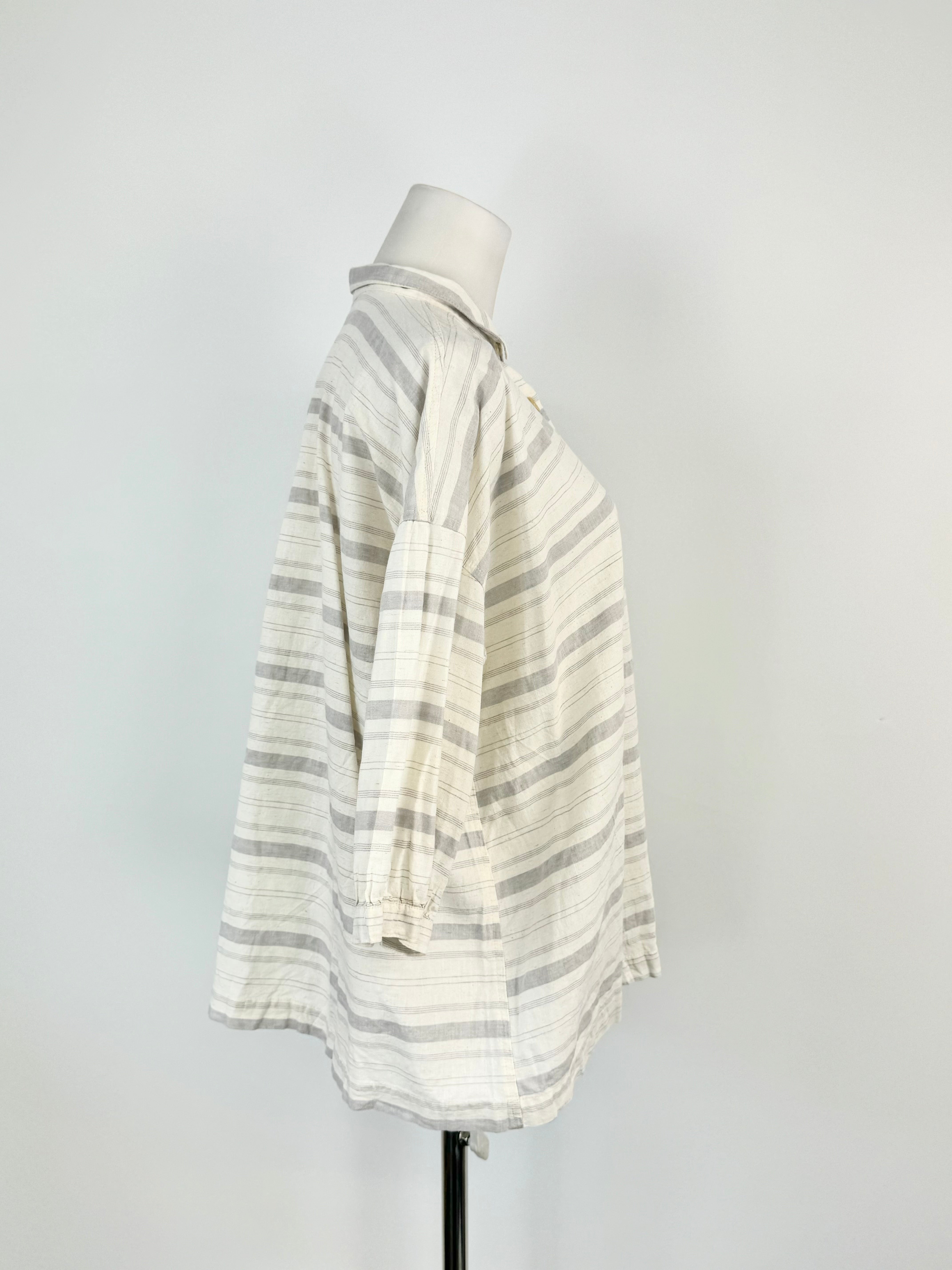 Studio Clip Cream & Grey Striped Relaxed Fit Short Sleeve Shirt - AU10/12