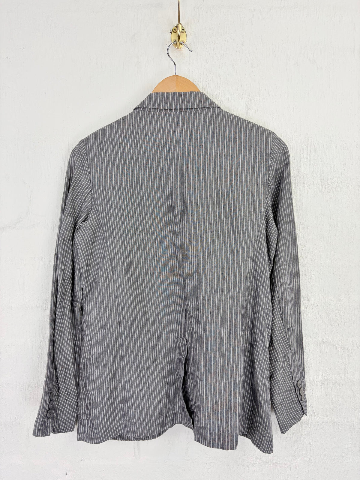 Agnès B. Grey & White Pinstripe Tailored Slim Fit Blazer - AU8/10