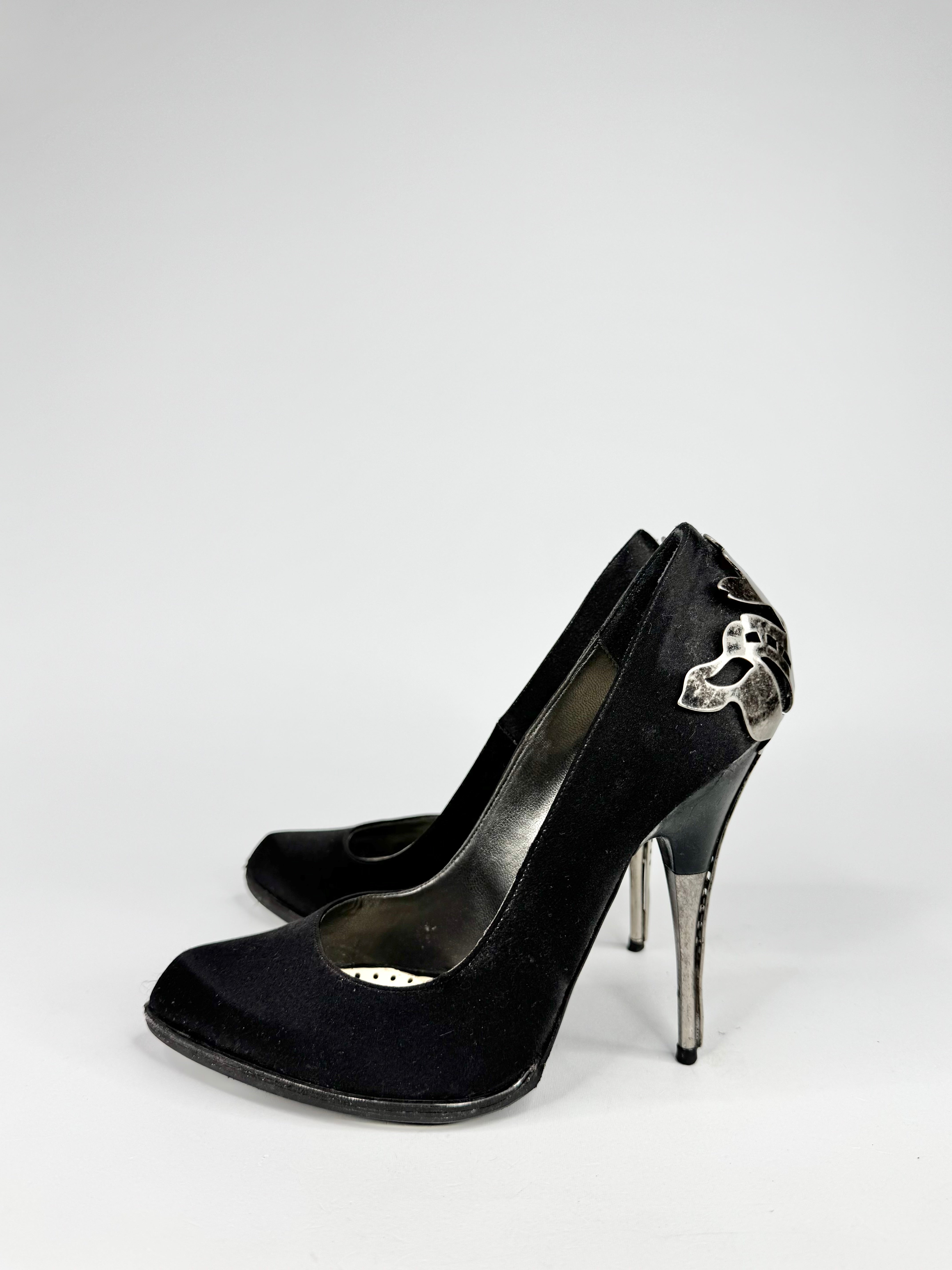 Stella McCartney Black Satin Filigree Metal Stilettos - EU35