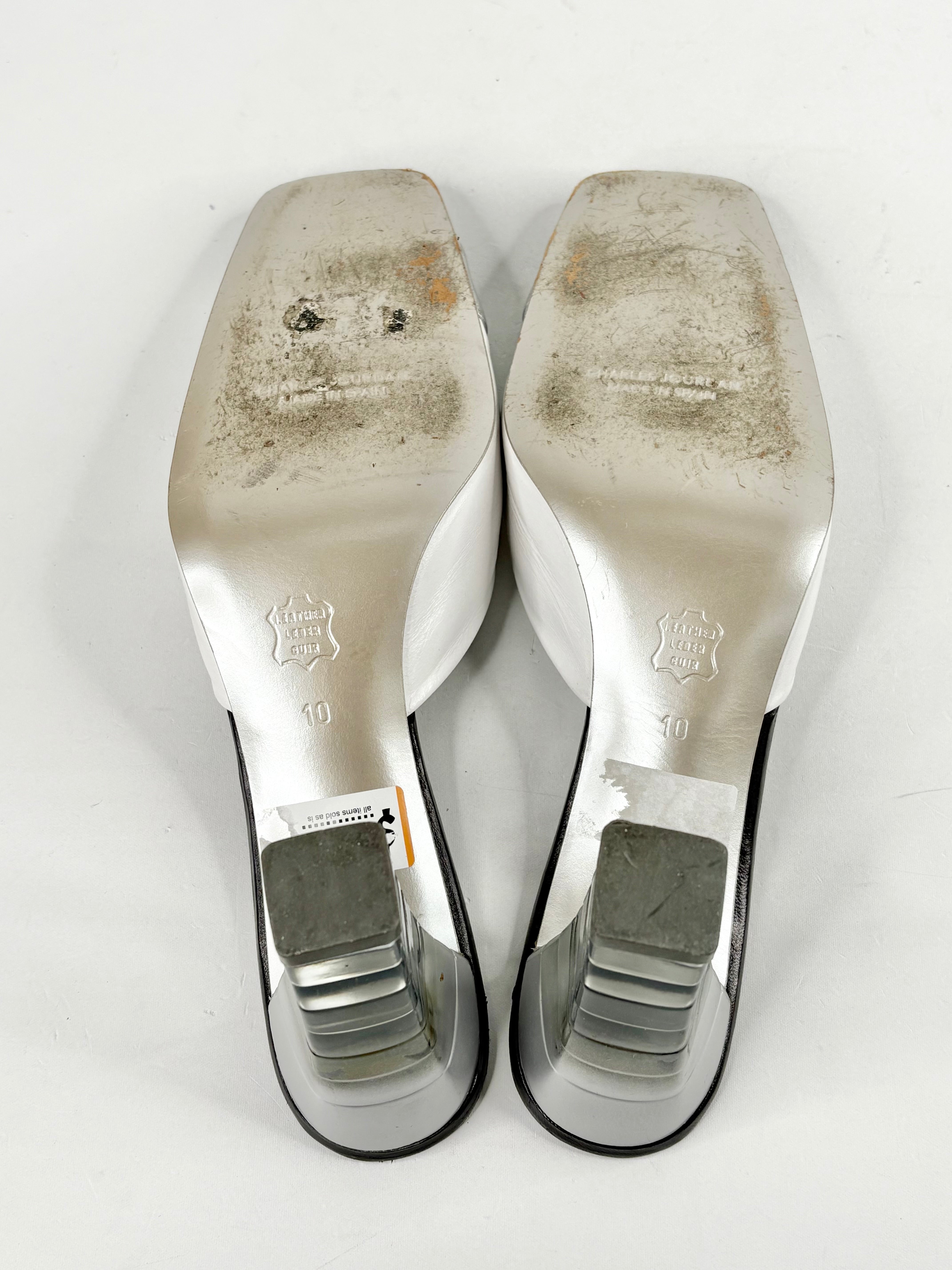 Charles Jourdan Black, White & Silver Leather Sandals - EU41