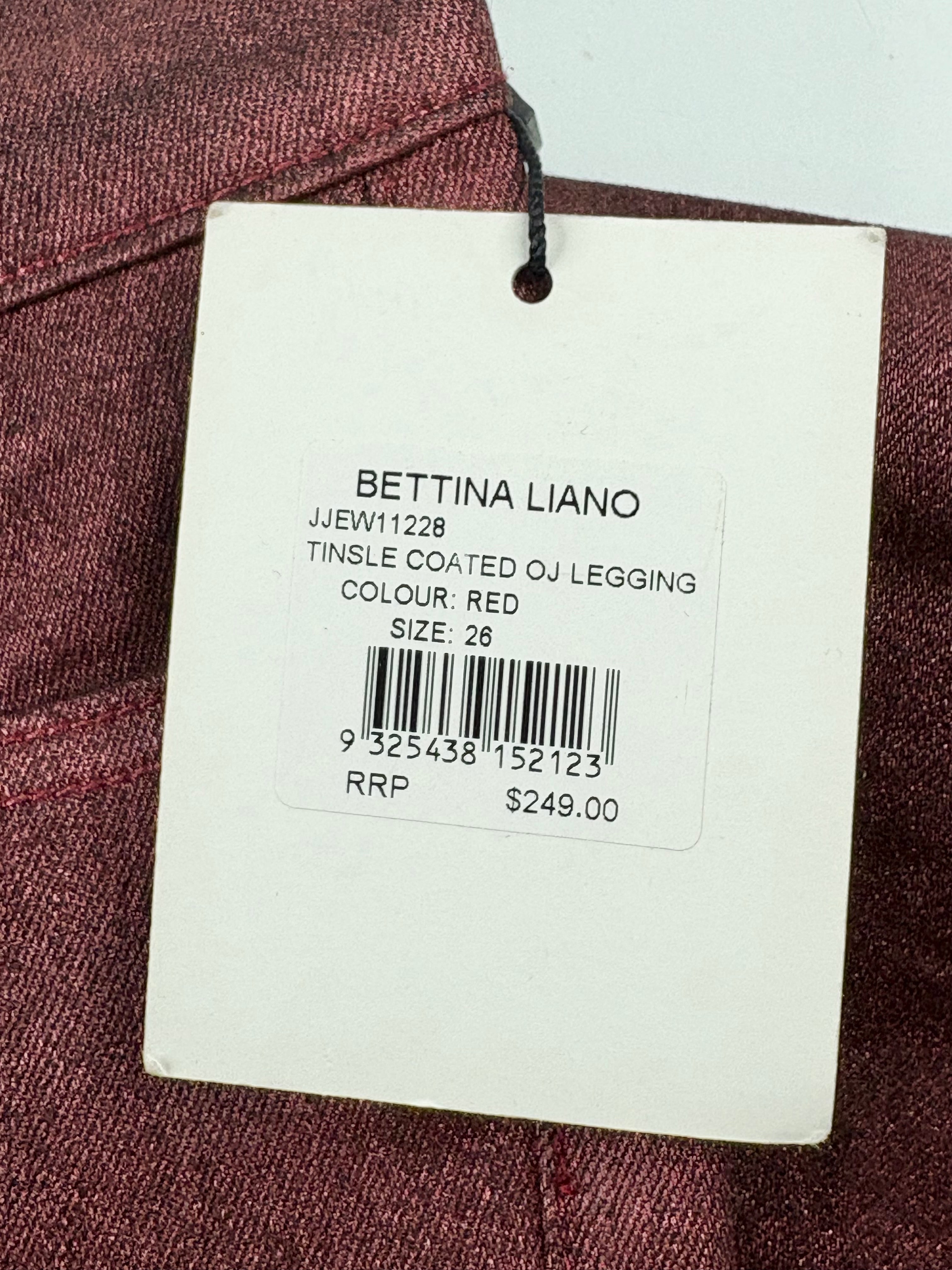 Bettina Liano Red Tinsle Coated 'OJ' Leggings - W26