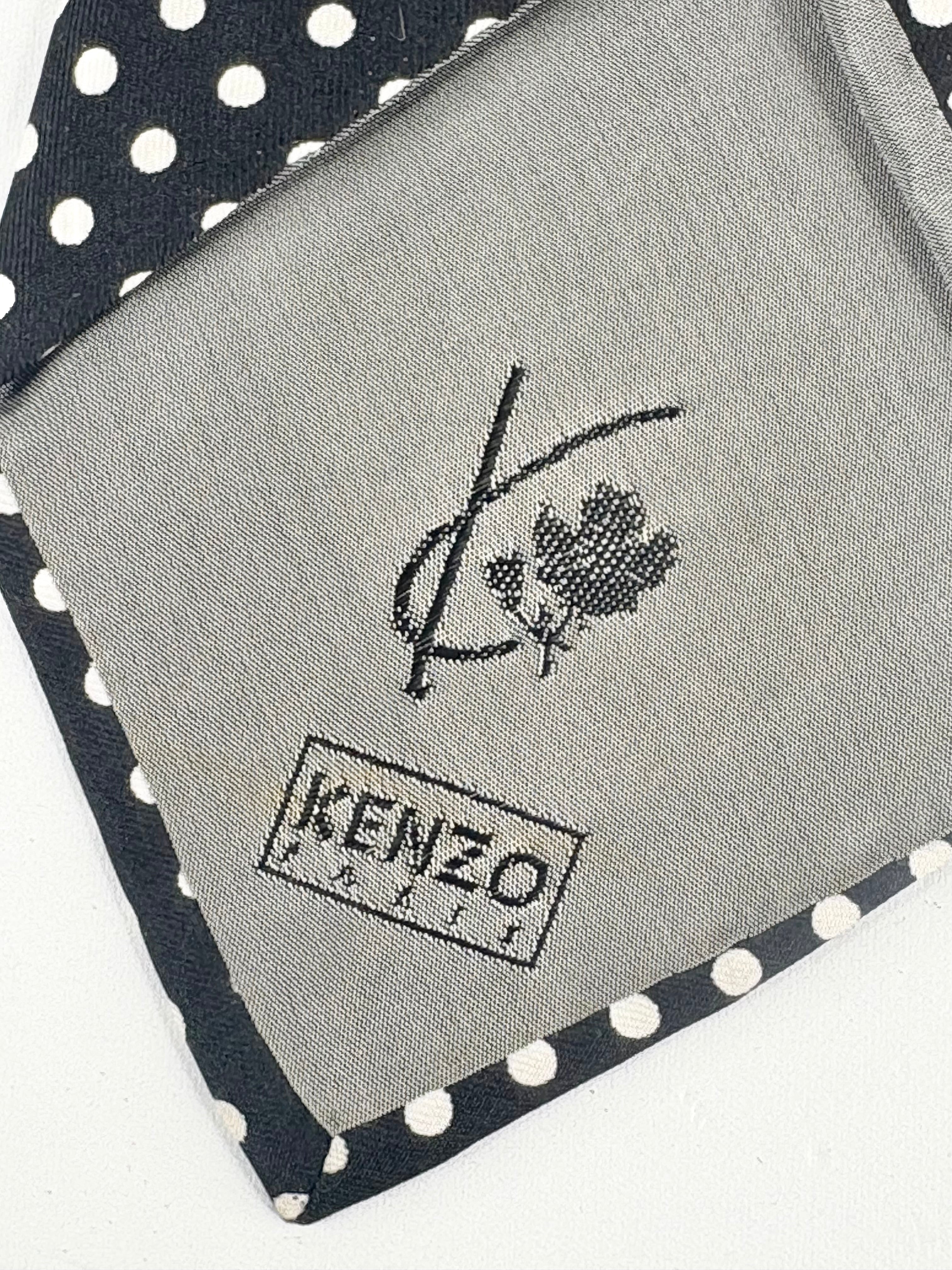 Kenzo Paris Black & White Dotted Floral Silk Tie