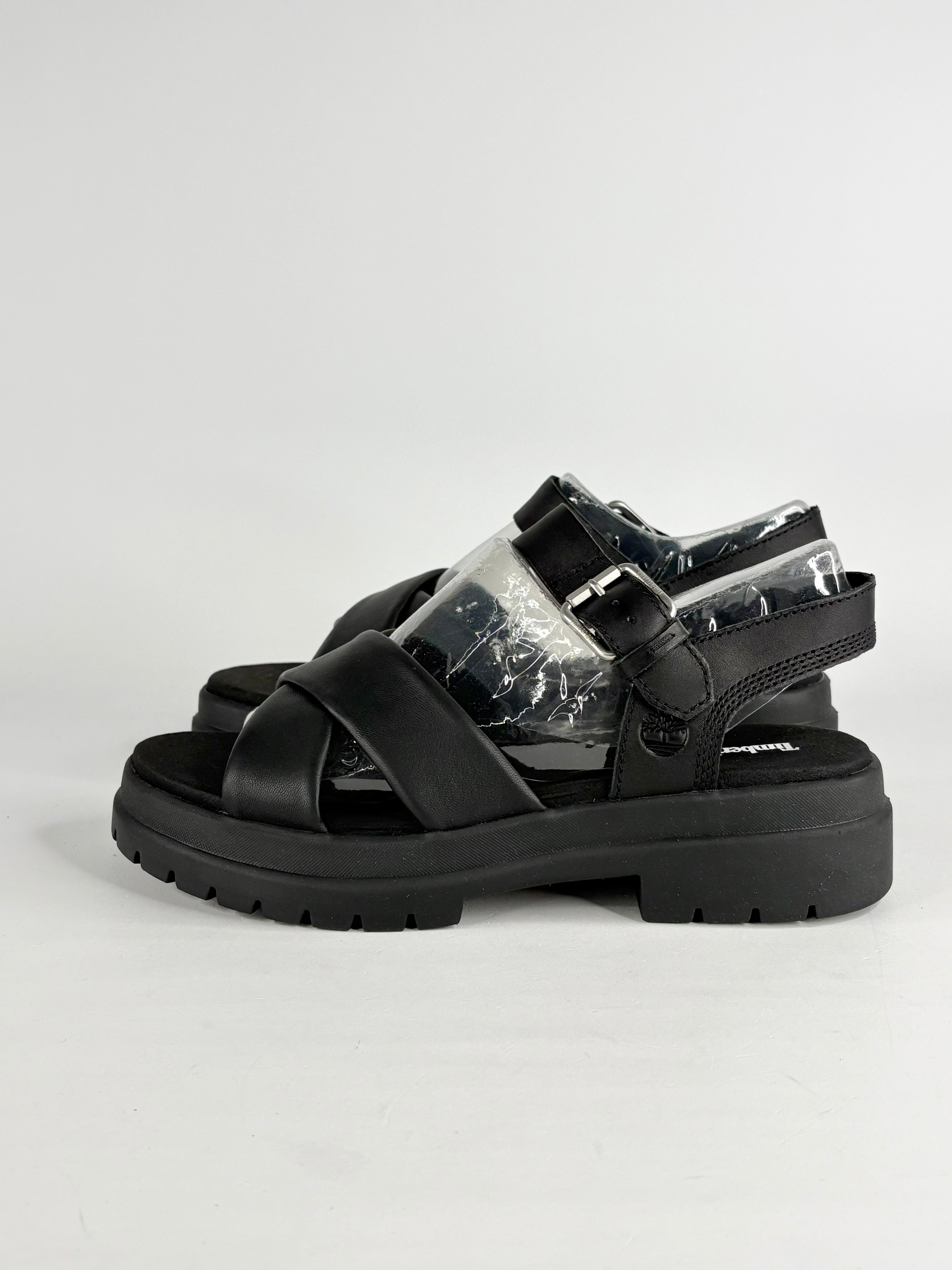 Timberland Black Leather 'London Vibe' Cross-Strap Sandals - EU39.5