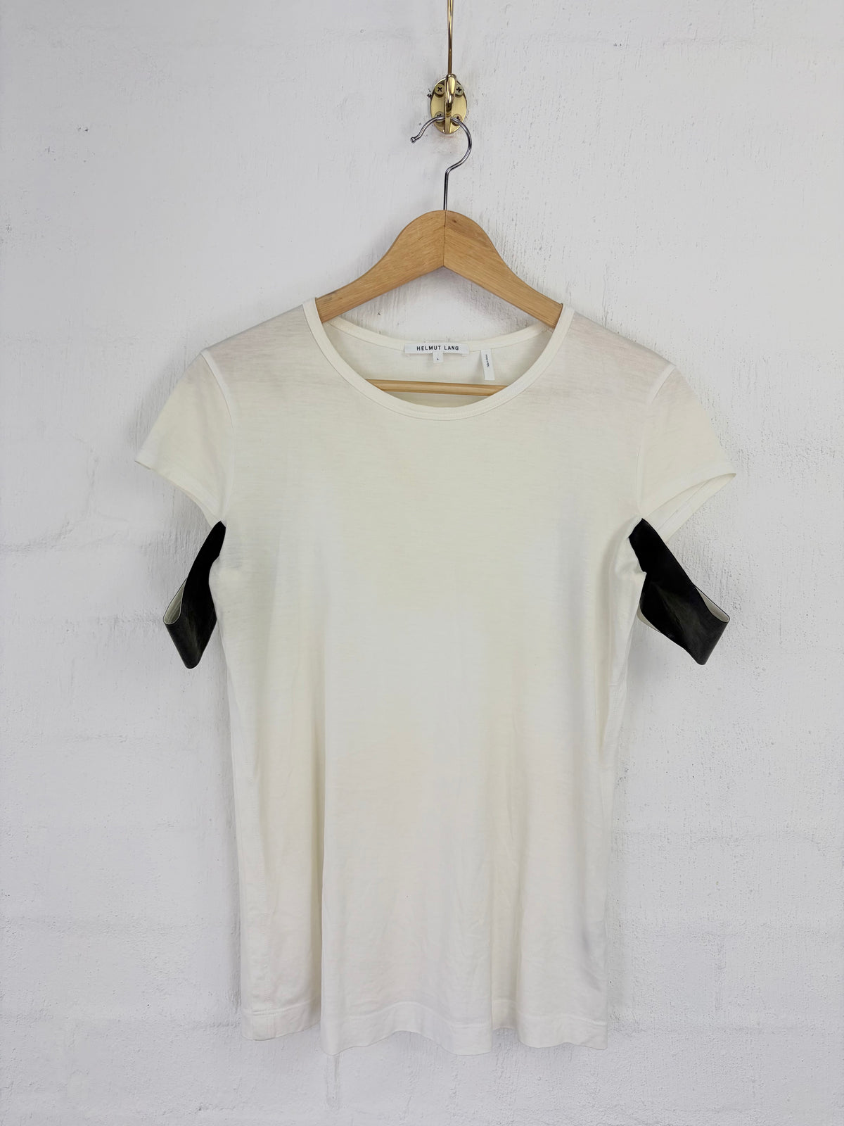 Helmut Lang Cream Cut Out Black Sleeve T-Shirt - AU12