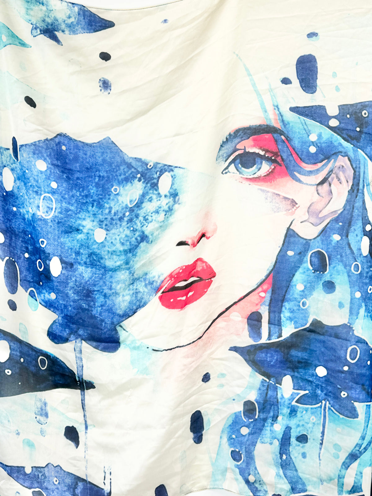 Large Pink & Blue Face Patterned Silky Shawl