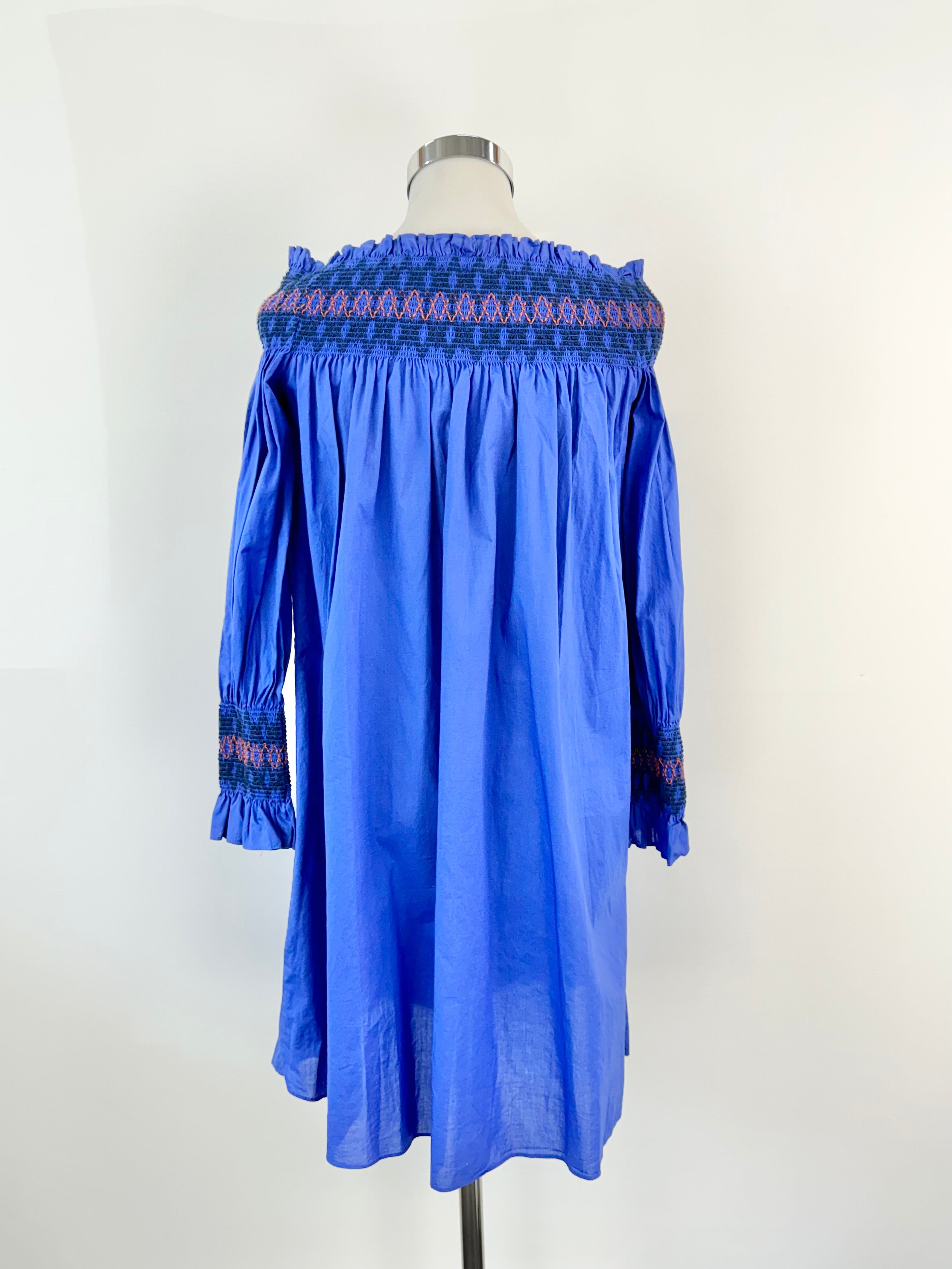 Maje Blue Off The Shoulder Shirred Mini Dress - AU8