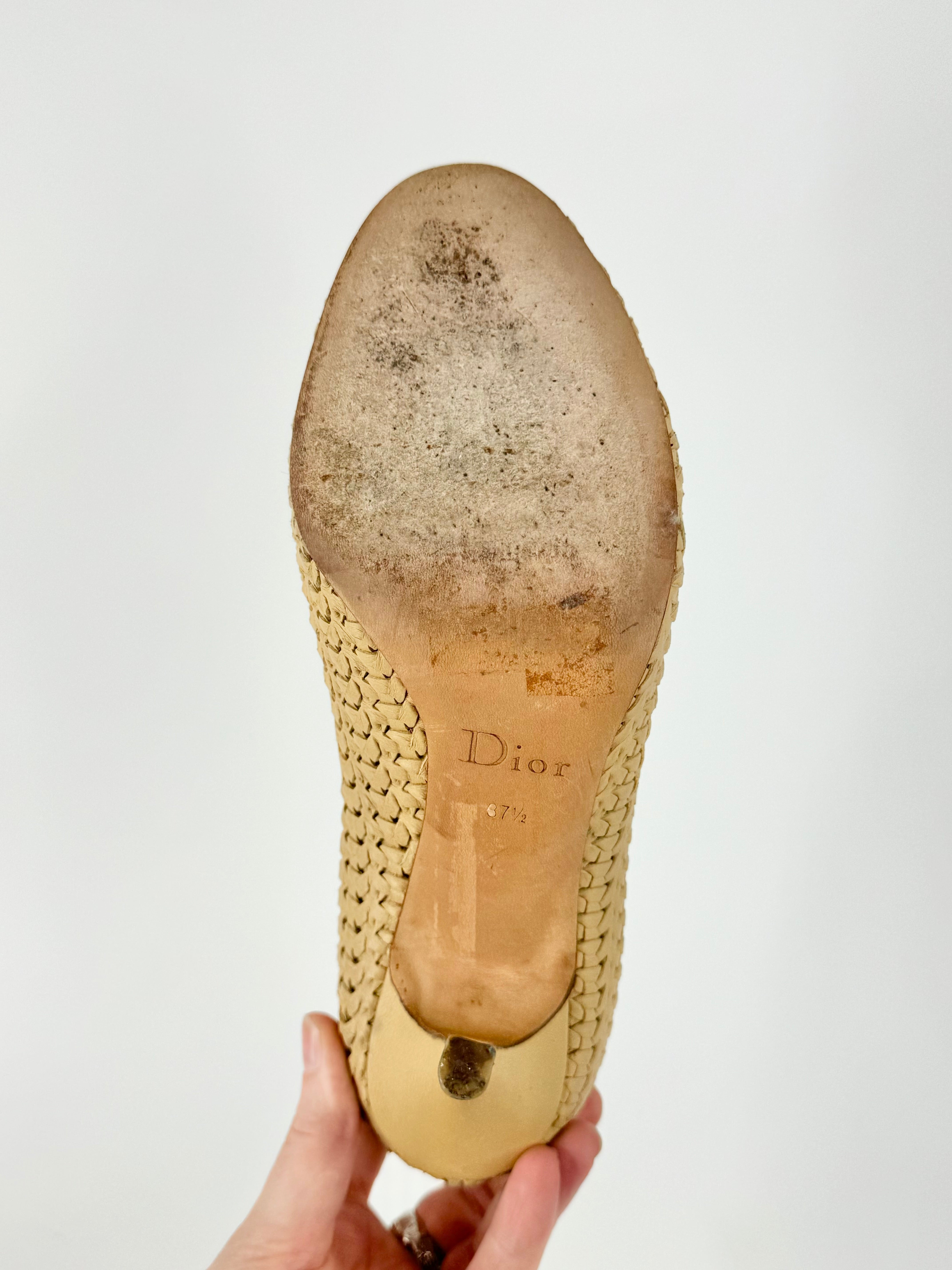Christian Dior Wheaten Woven Stilettos - EU37.5