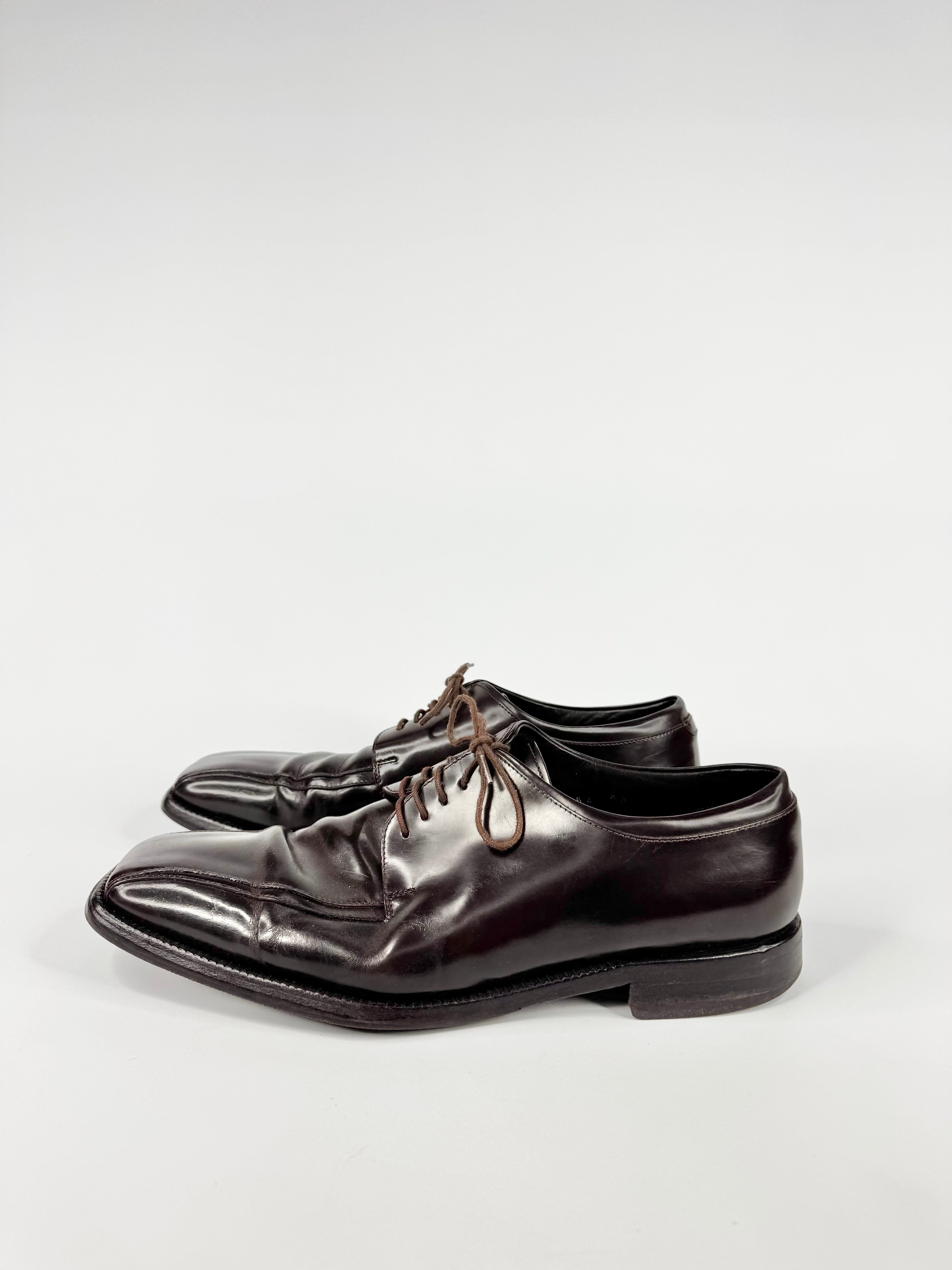 Dark Brown Square Tip Lace Up Leather Shoes - EU43