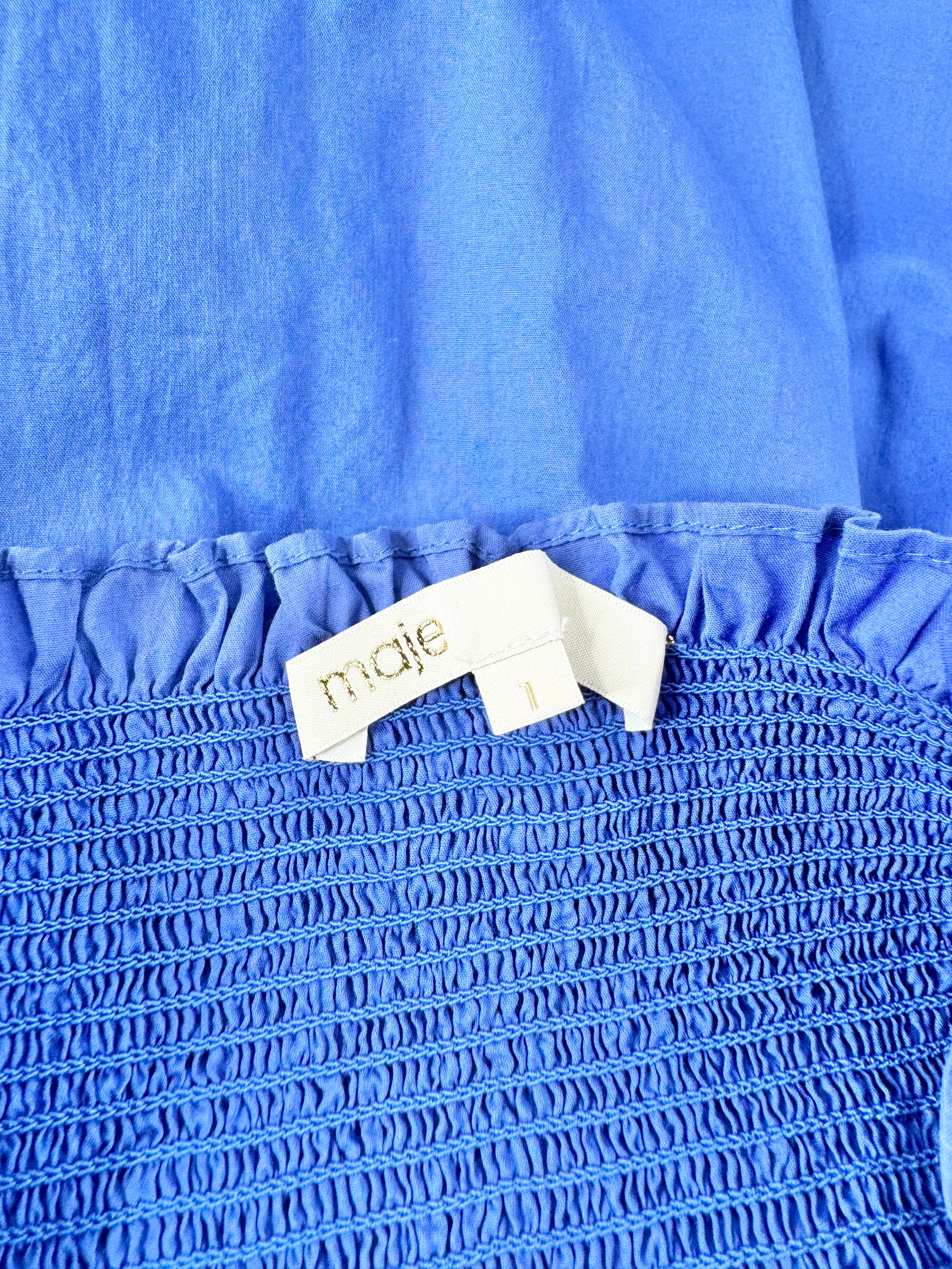 Maje Blue Off The Shoulder Shirred Mini Dress - AU8