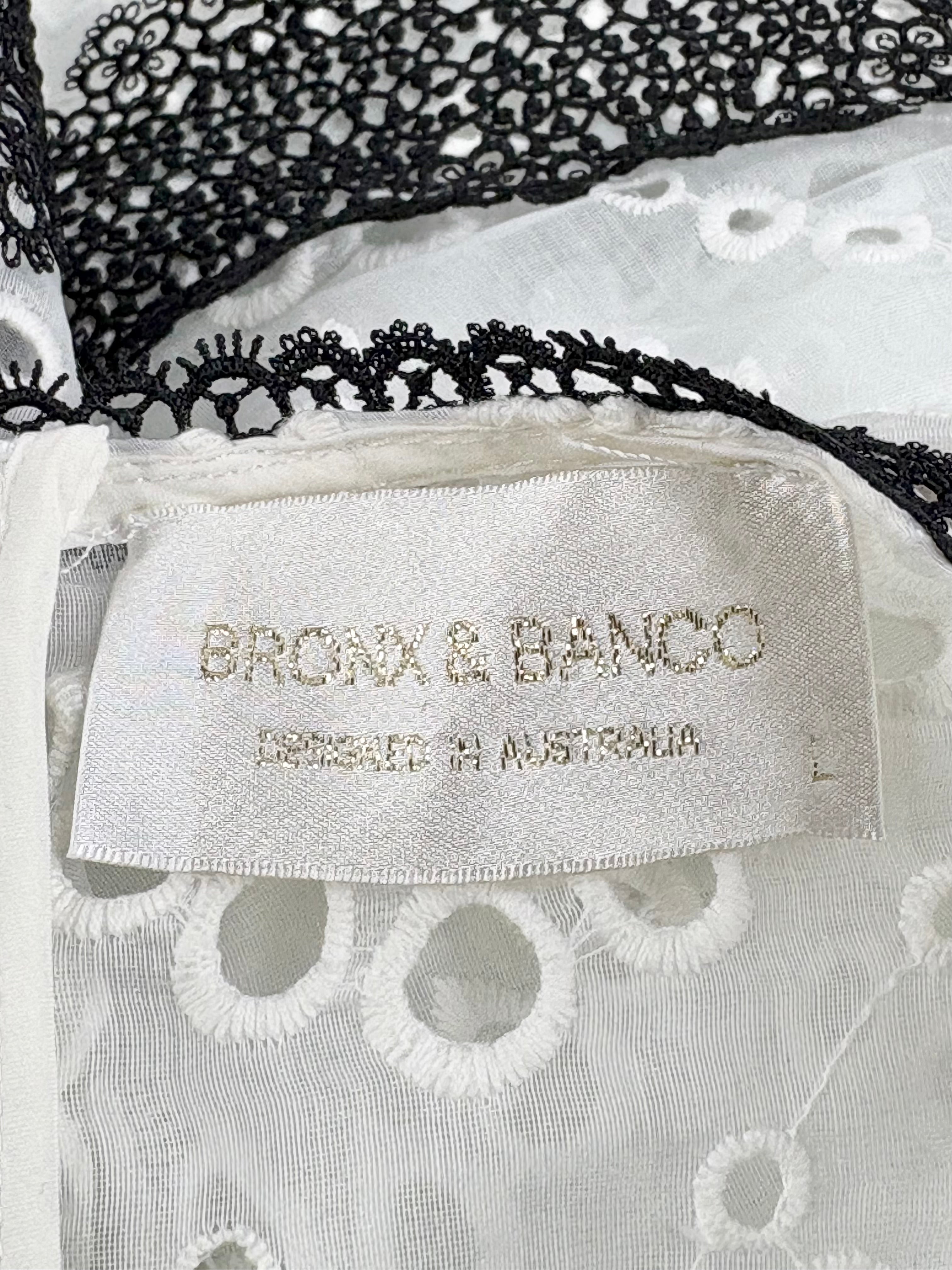 Bronx & Banco White and Black Trim Embroidered Mini Dress - AU12