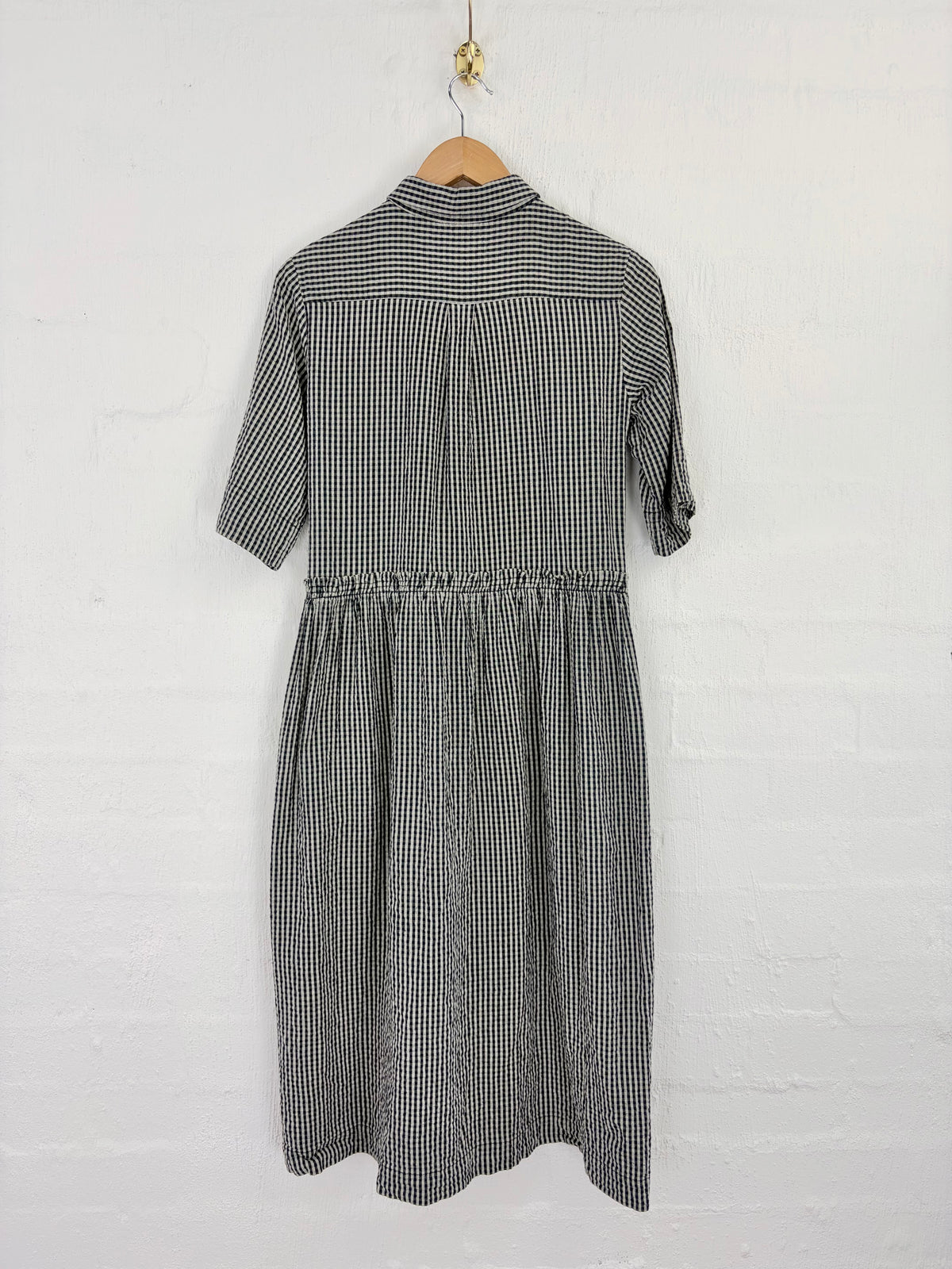 Toast Olive, Cream & Navy Seersucker Gingham Dress - AU8/10