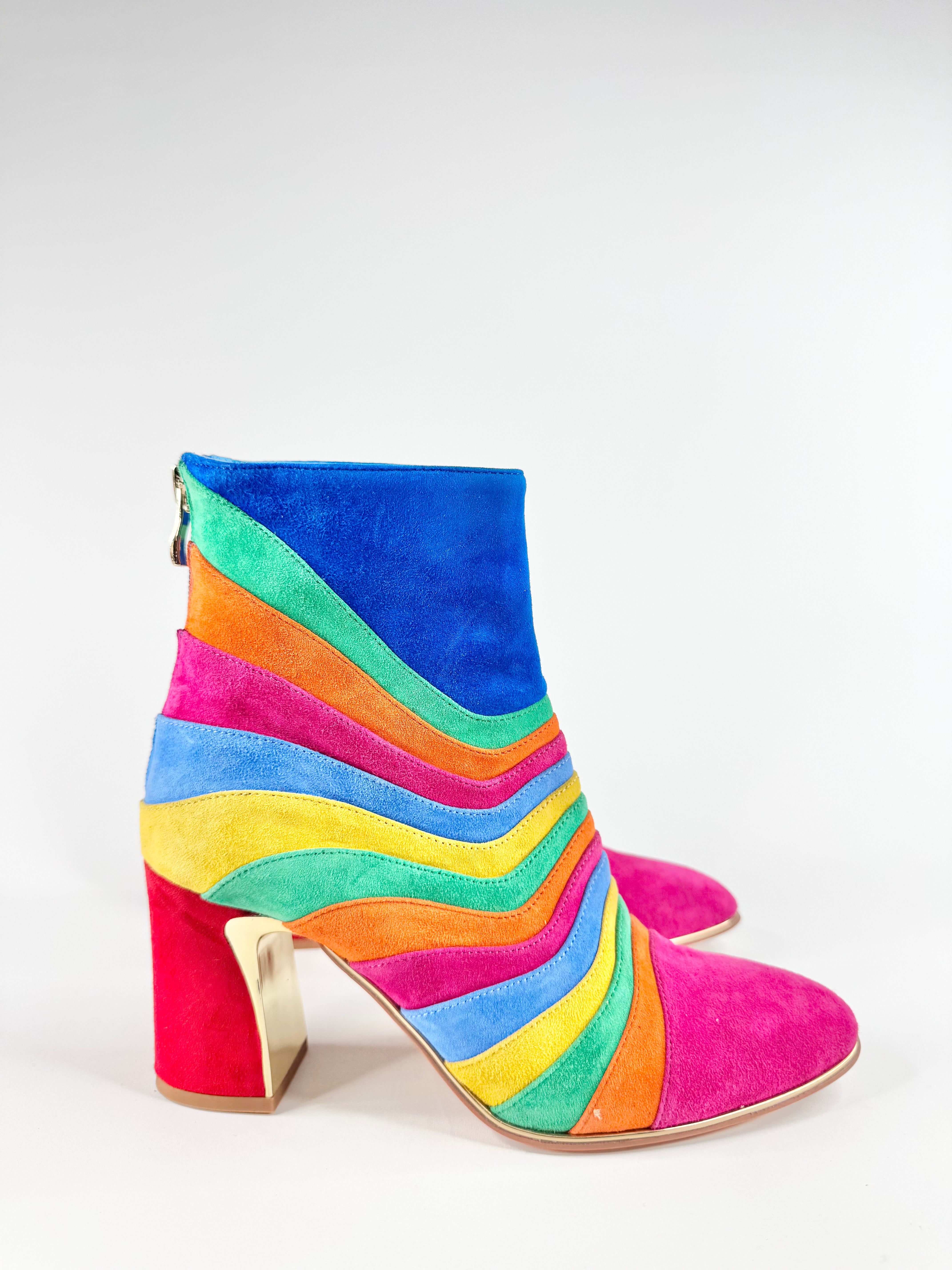 Django & Juliette 'Kattat' Bright Multi Suede Ankle Boots - EU36