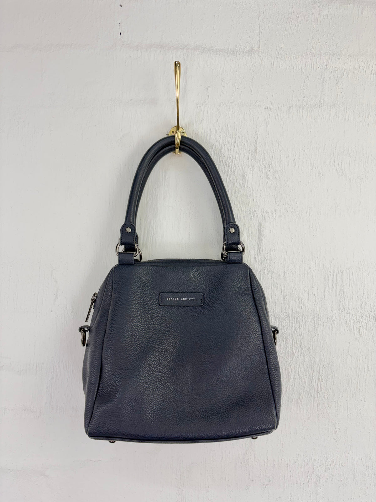 Status Anxiety Navy Grained Leather Bag