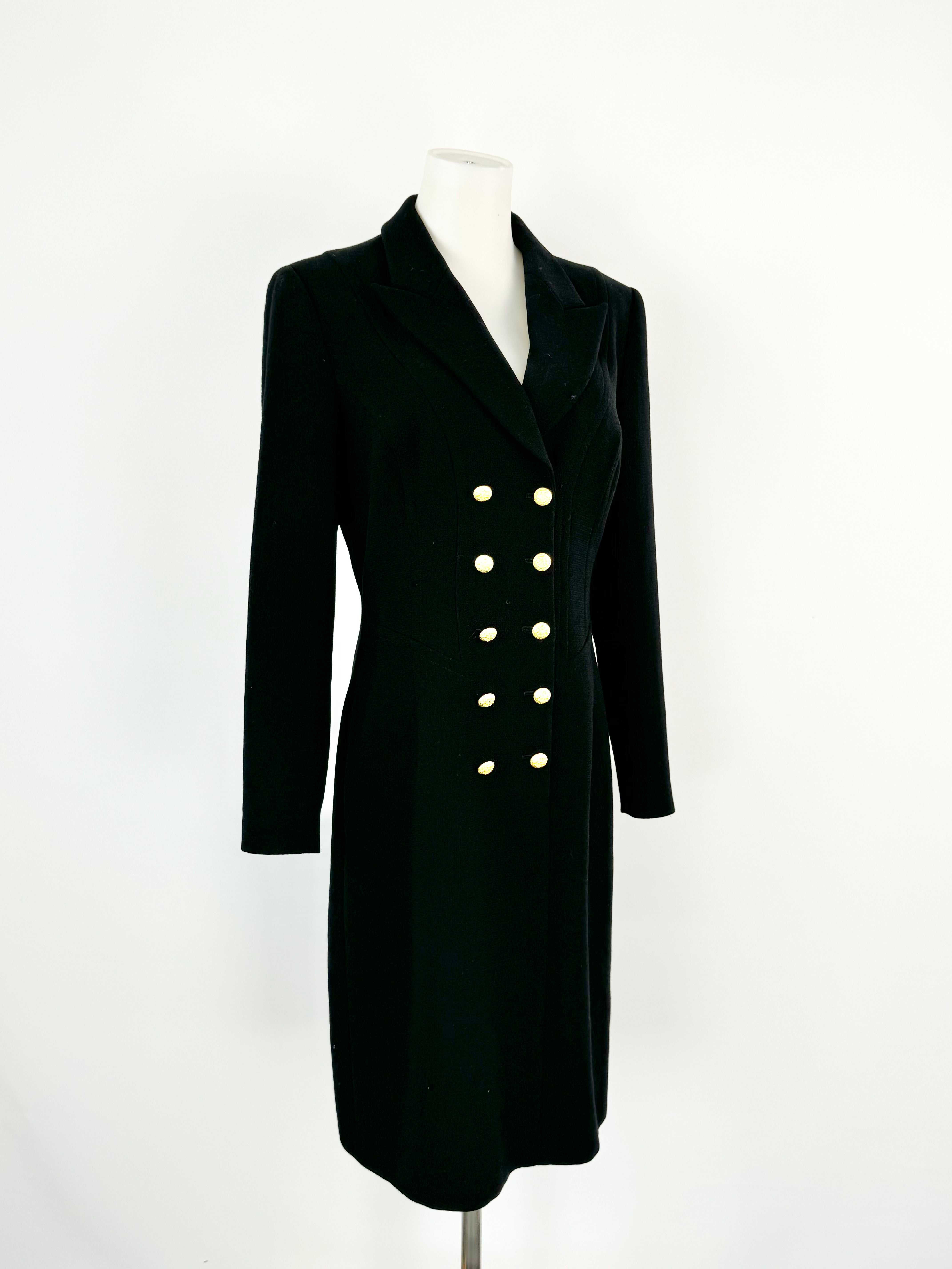 Vintage Escada by Margaret Ley Black Wool Double Breasted Midi Dress - AU10
