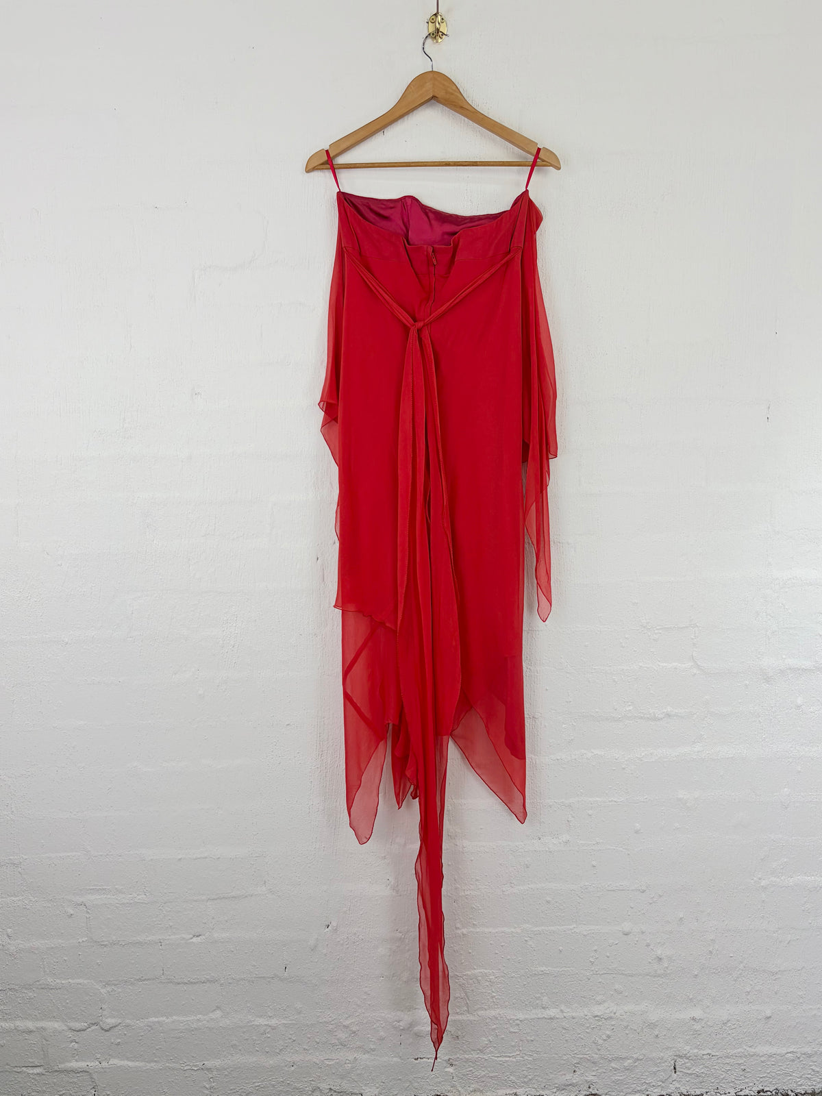 Jenny Bannister Vermillion Strapless Silk Tiered Cocktail Dress - AU14