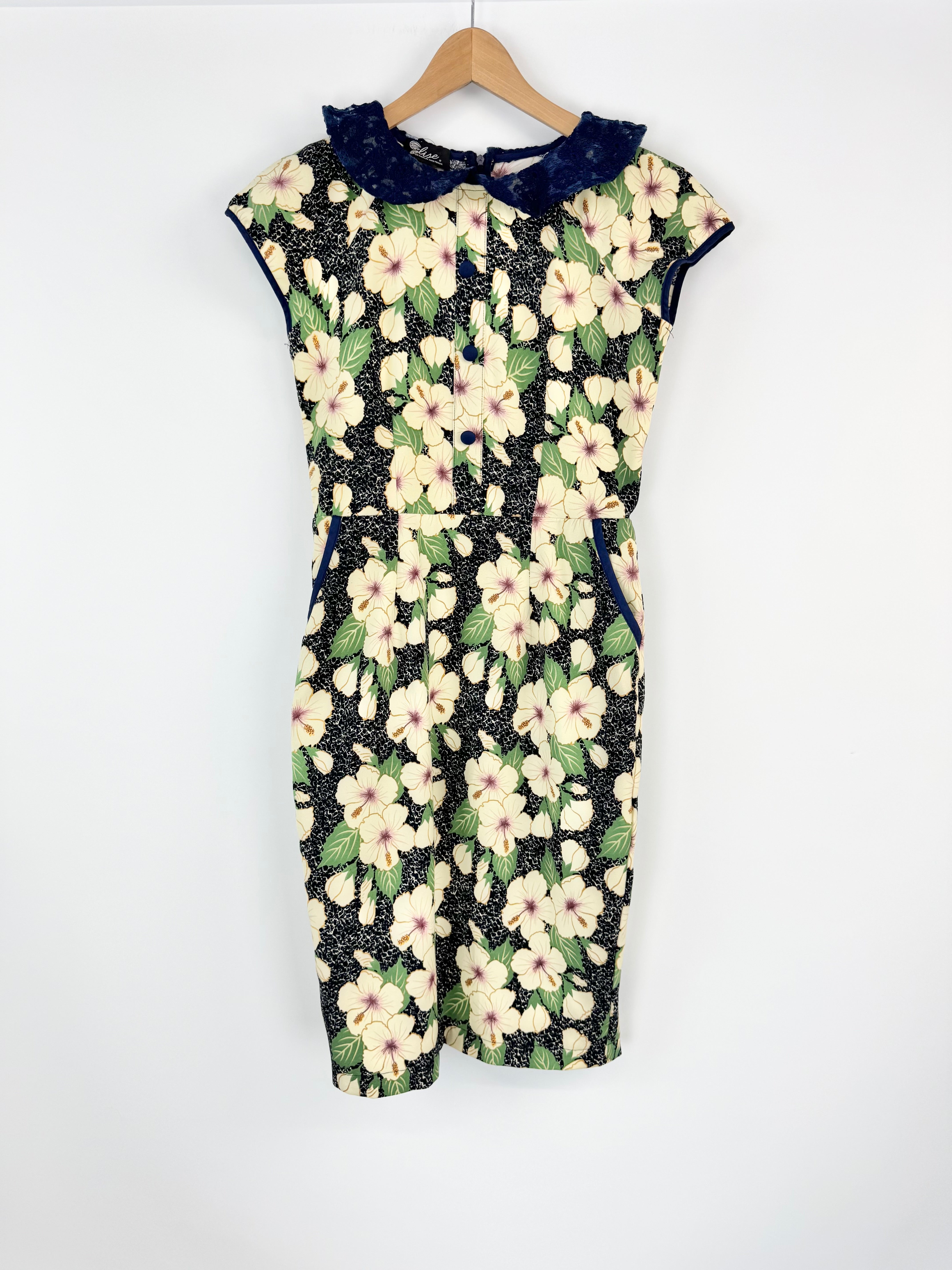 Vintage Elise Hibiscus Patterned Dress - AU8/10