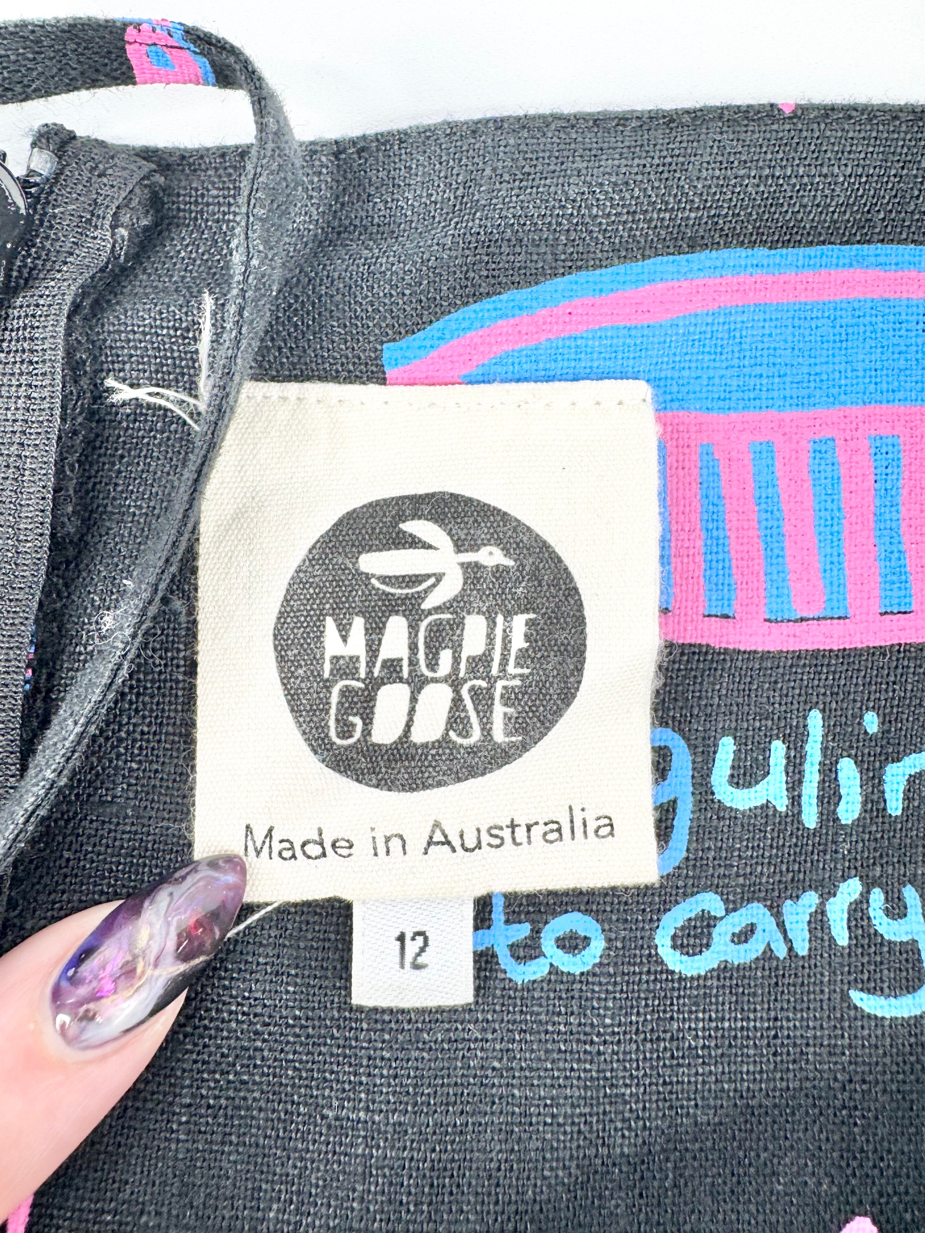 MFW Magpie Goose Black 'Gulimun' Patterned Sleeveless Linen Jumpsuit - AU12