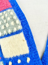 Vintage 70s Blue, Grey & Pink 3D Knitted Cardigan - AU12