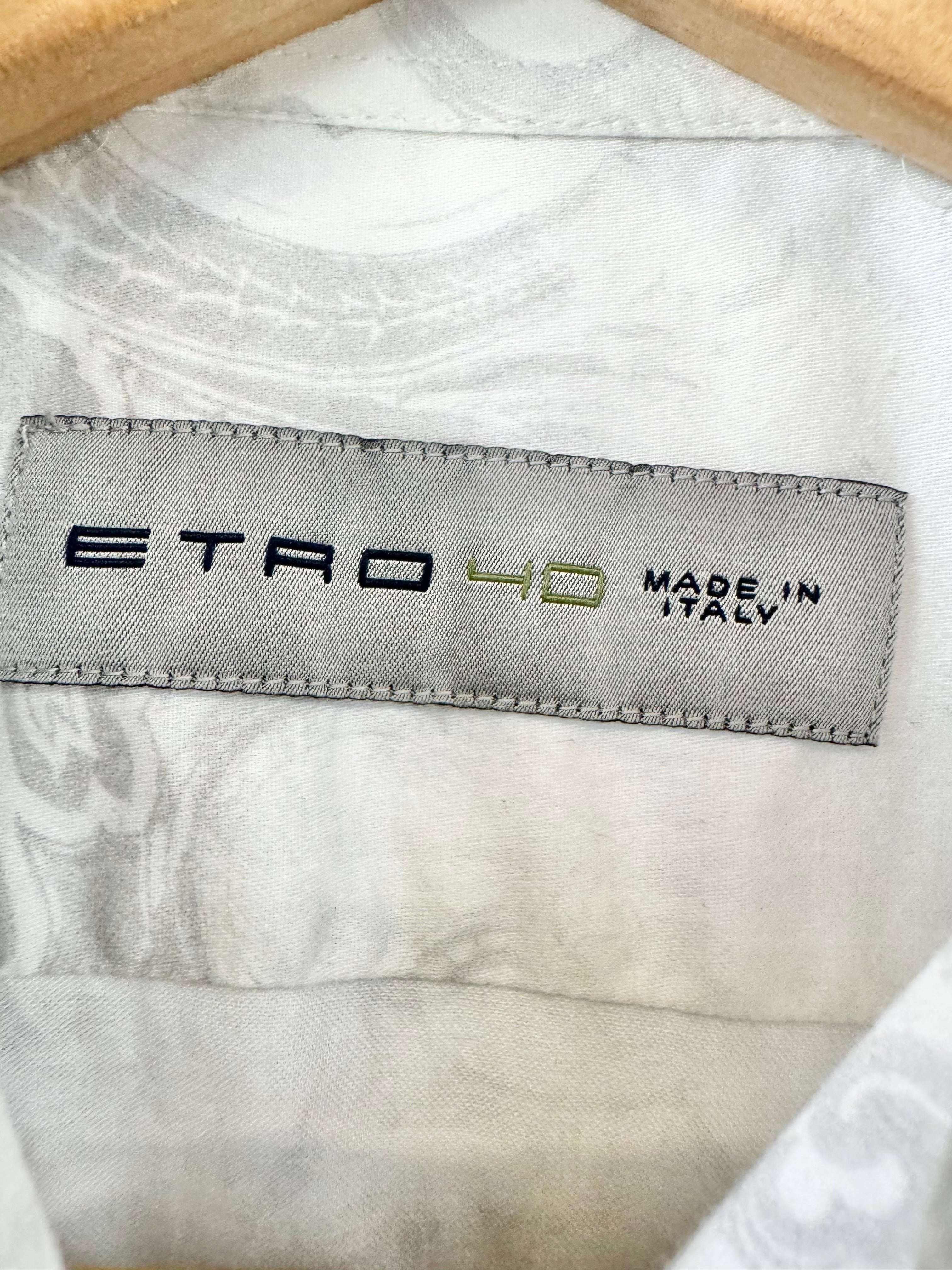 Etro Milano White & Grey Paisley Pattern Shirt - 40