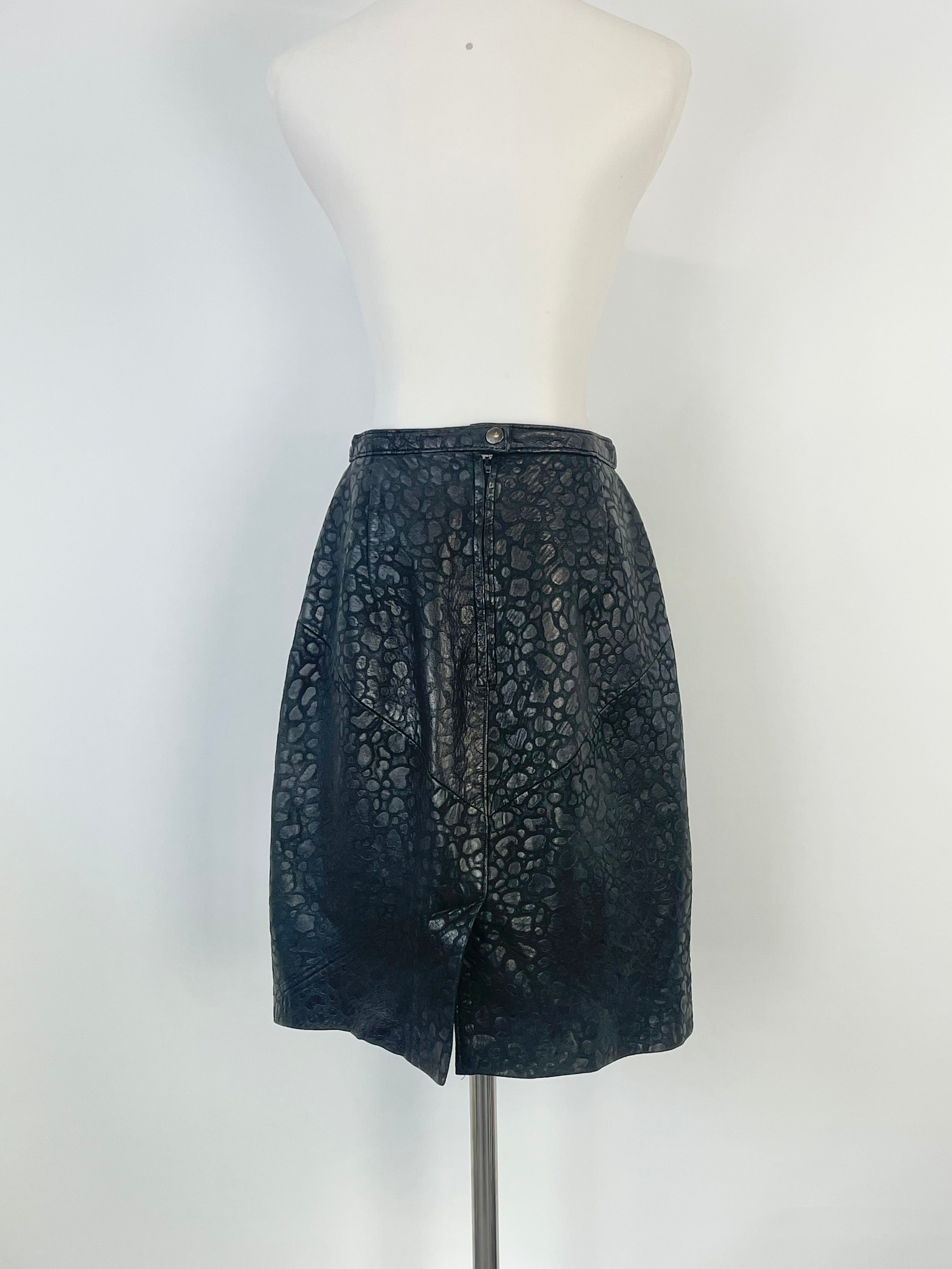 Bagatelle Black Leather Textured Midi Skirt - AU10