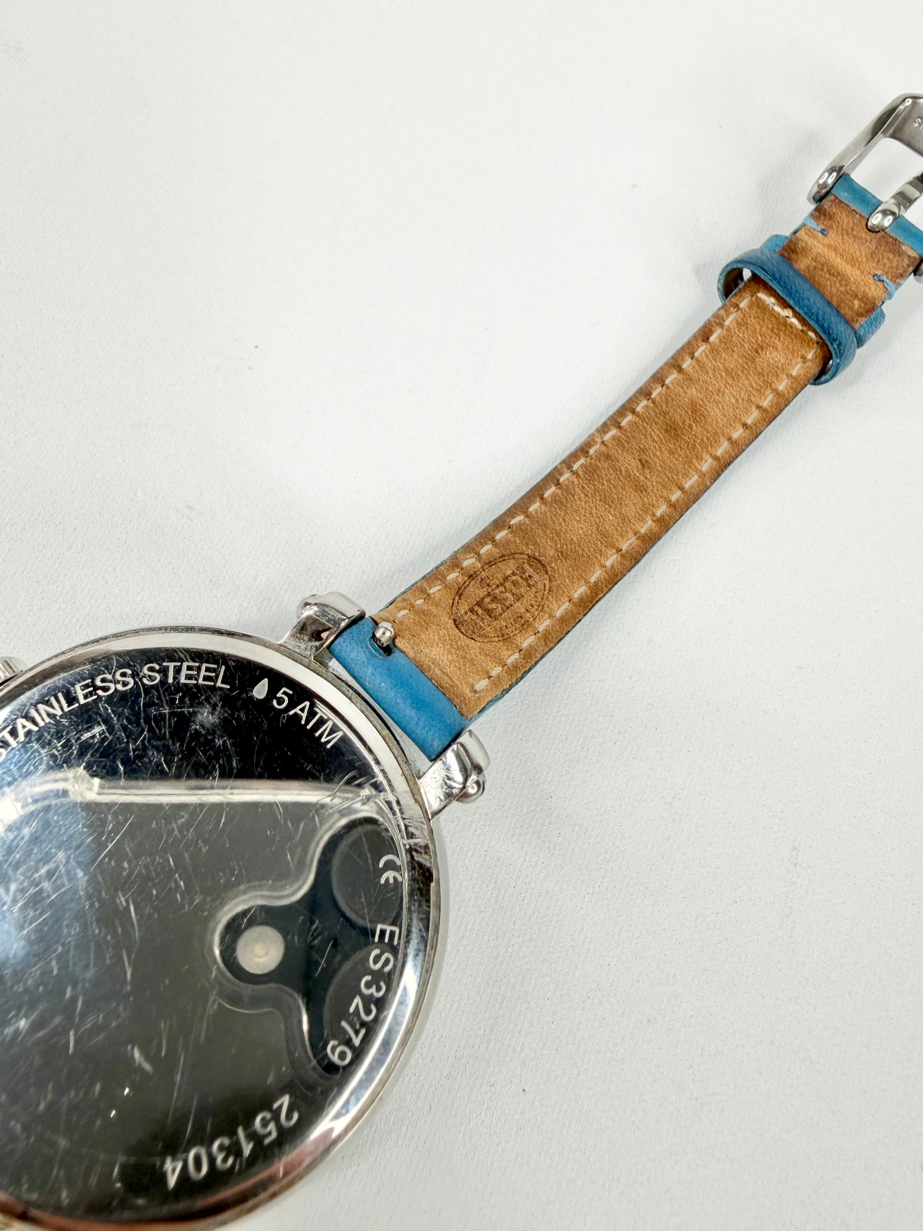 Fossil ES3279 Blue Leather Strap Silver Tone Watch