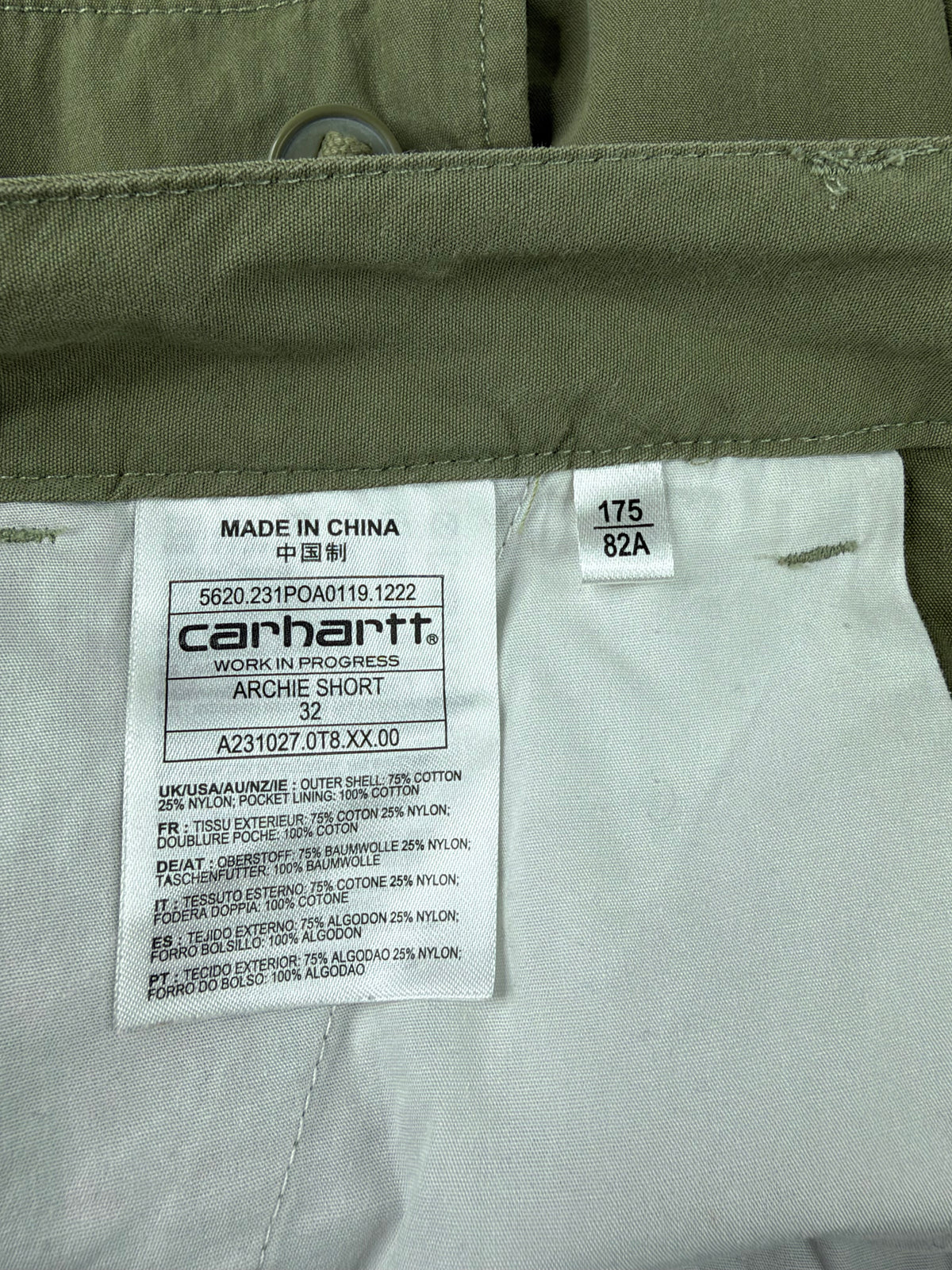 Carhartt Green 'Archie' Cargo Short - 32